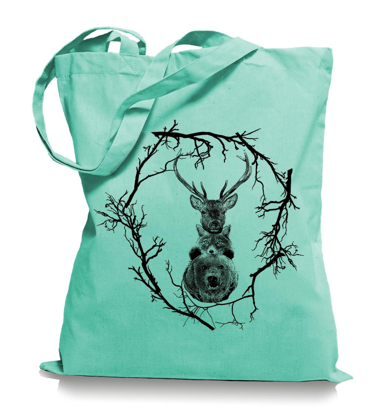 Ma2ca Forrest Animals fabric bag | Animals of the forest tote bag Mint