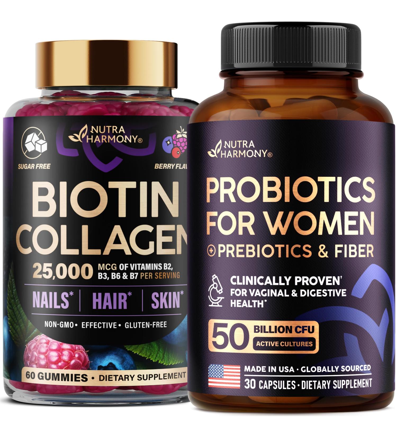 NUTRAHARMONY Biotin Collagen Gummies & Probiotics for Women Capsules