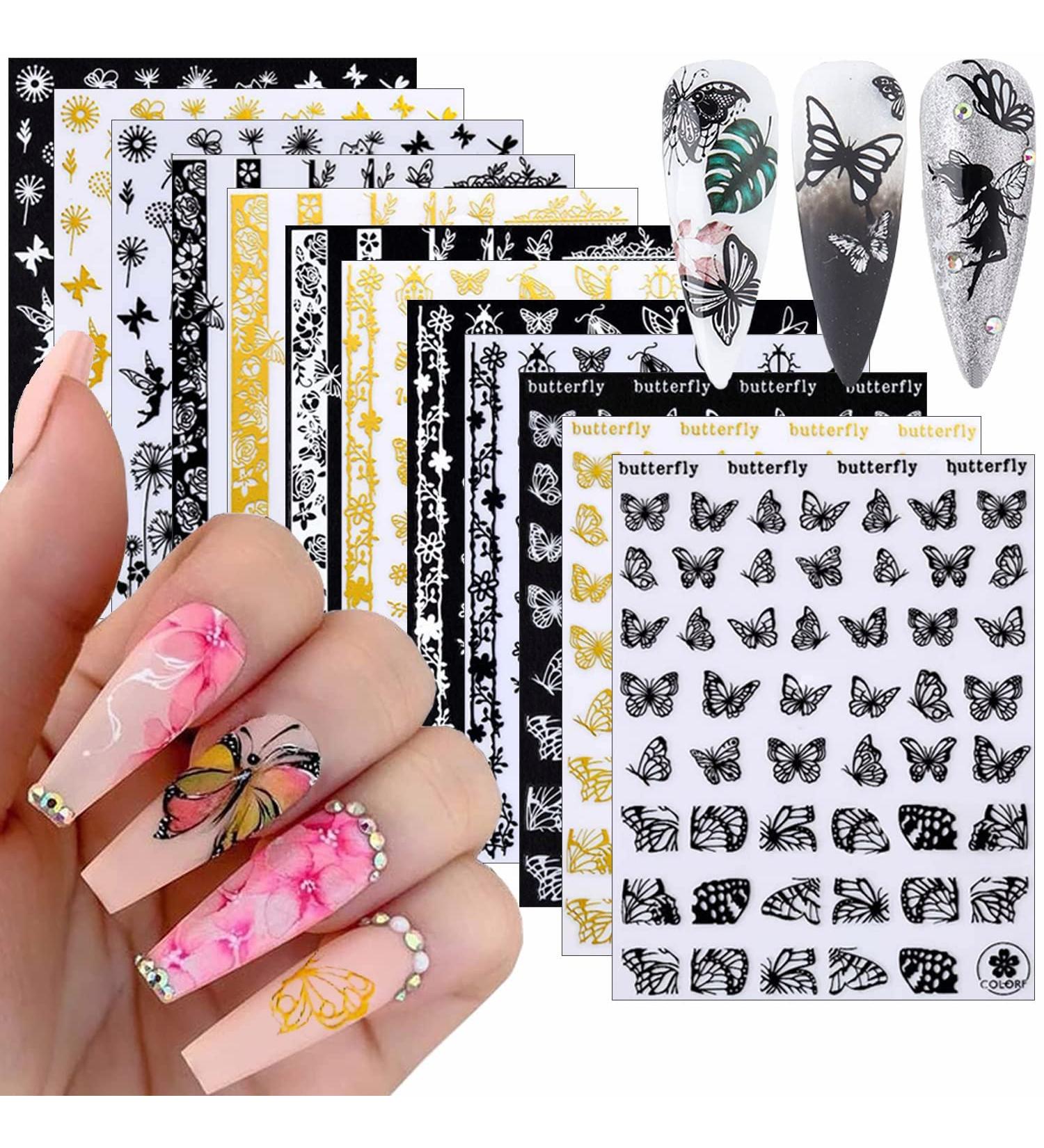 Butterfly Nail Art Stickers - 12 Sheets Self-Adhesive Nail Foils for DIY Nail Decoration - Buy Online on GoSupps.com