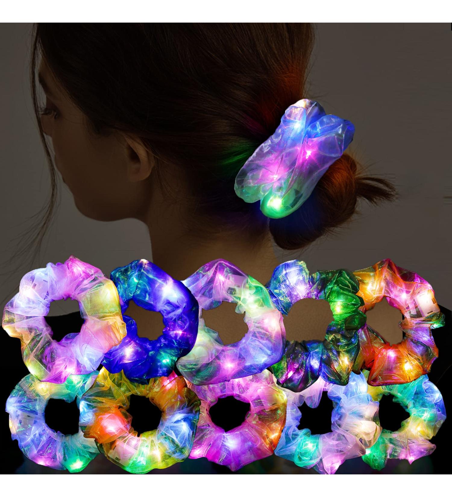 10Pcs LED Light Hair Scrunchies - Glow in the Dark Hair Ties for Women - Mermaid Party Favors - Neon Accessories for Festivals - Buy Online on GoSupps.com
