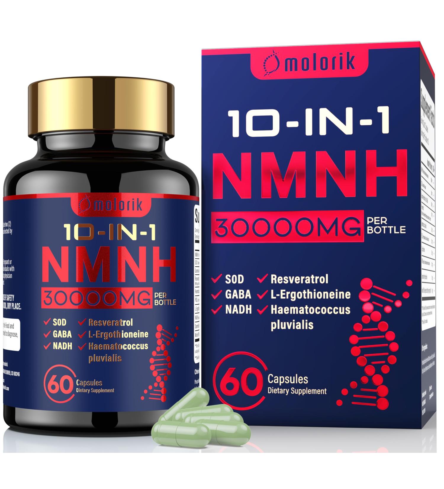 molorik pure NMNH (Dihydronicotinamide Mononucleotide) 1000mg Per Serving NAD High Purity Supplement Alternative 60 Capsules Gluten Free Non-GMO for Anti-Aging Energy Focus - 30 Servings - Buy Online on GoSupps.com