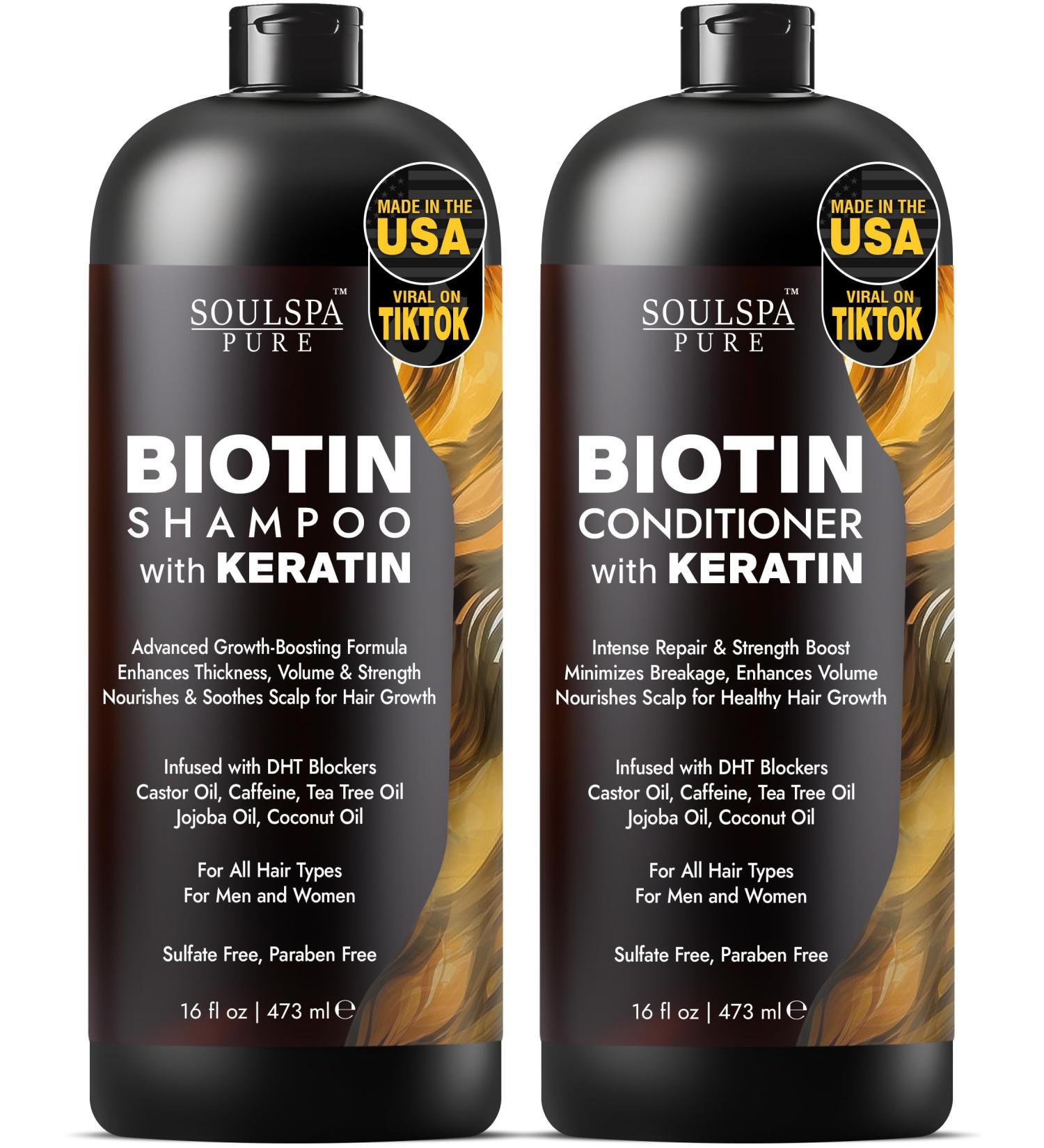 Biotin Shampoo & Conditioner Set with Keratin | Anti-Thinning Hair Growth Formula | DHT Blockers for Men & Women | 16 fl oz - Buy Online on GoSupps.com
