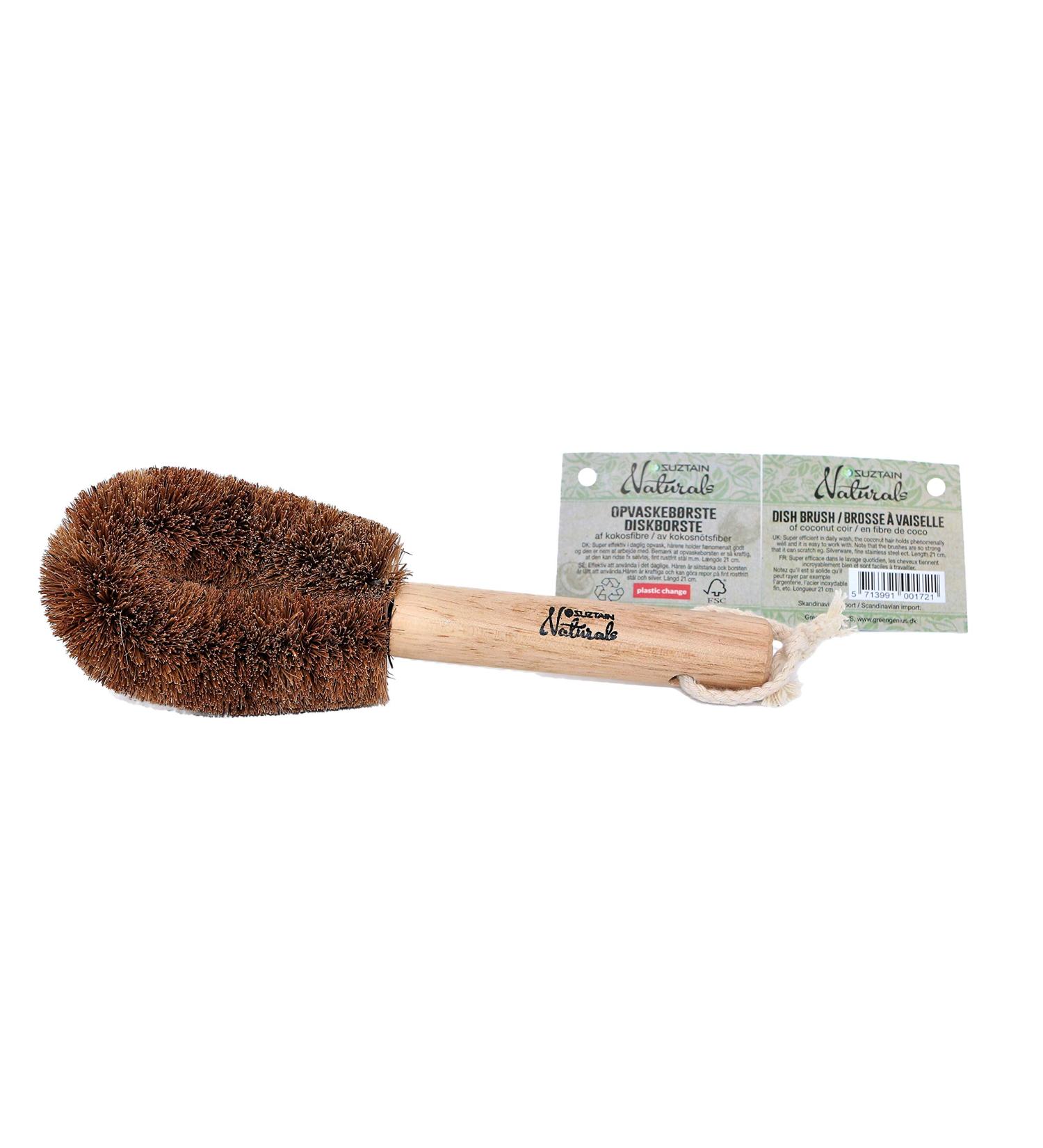 Suztain Dish Brush Of Coconut Husk With Wood Rubber Tree Handle - Buy Online on GoSupps.com