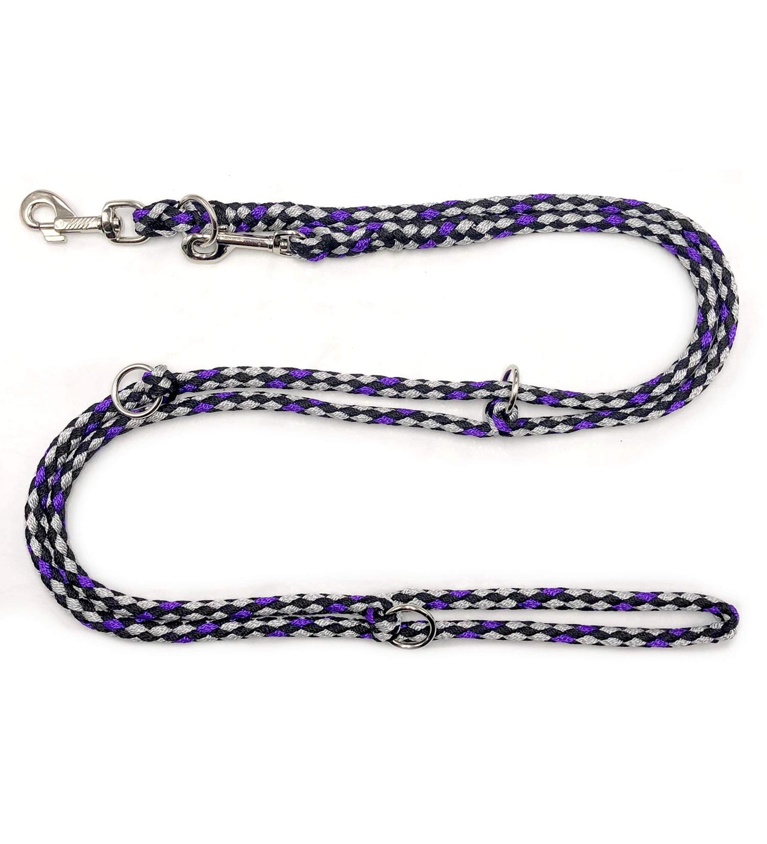 Dogeline double-leash exercise line for medium dogs up to 45 kg over 39 colors very stable (3.50 m Boston) 3.50 m black and gray purple