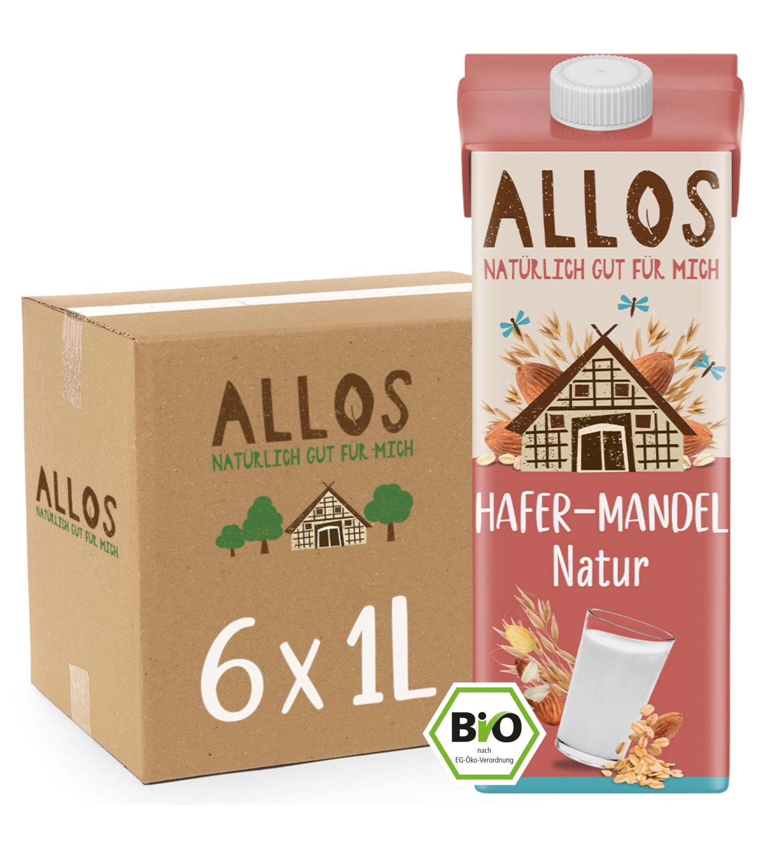 Allos Organic Unsweetened Oat Almond Drink | Vegan Lactose-Free Milk Alternative | 1L (6 Pack) - No Added Sugar - Buy Online on GoSupps.com