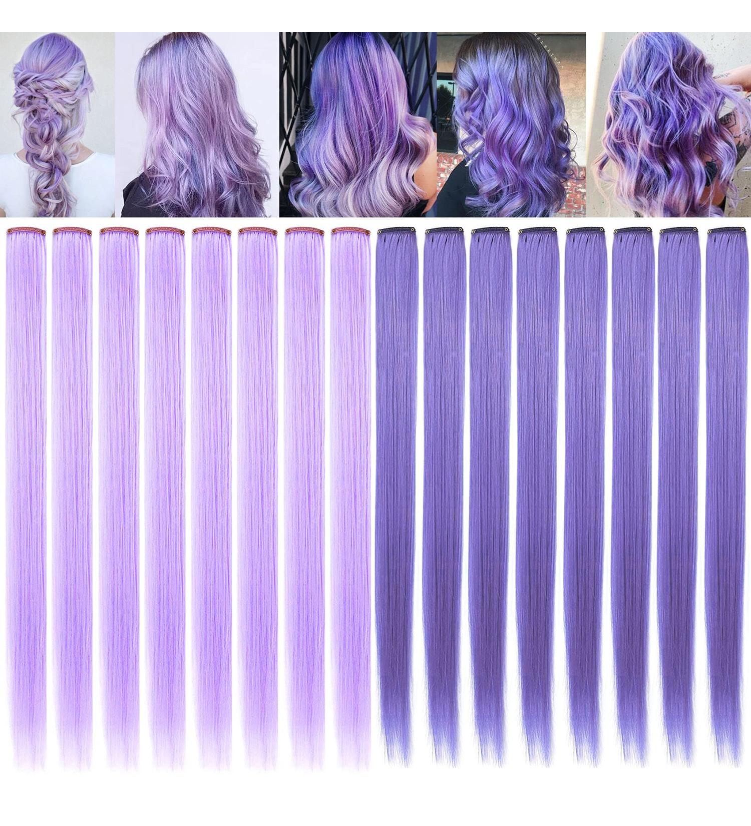 IAMERUI Party Highlights Clip-in Hair Extensions - 14 Pcs, Lavender Light Purple - Buy Online on GoSupps.com
