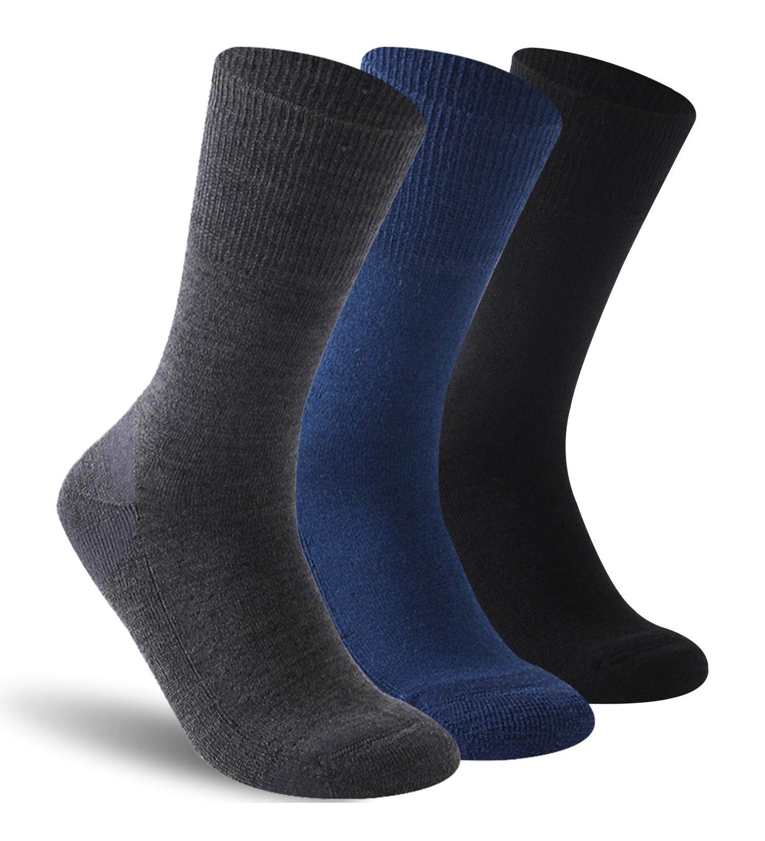 Facool Diabetic Socks - Merino Wool Crew Socks for Men & Women - Non-Binding Top, Cushion Sole, Seamless Toe - 3 Pairs Multicolor (Black, Dark Grey, Navy Blue) - Large Size - Buy Online on GoSupps.com