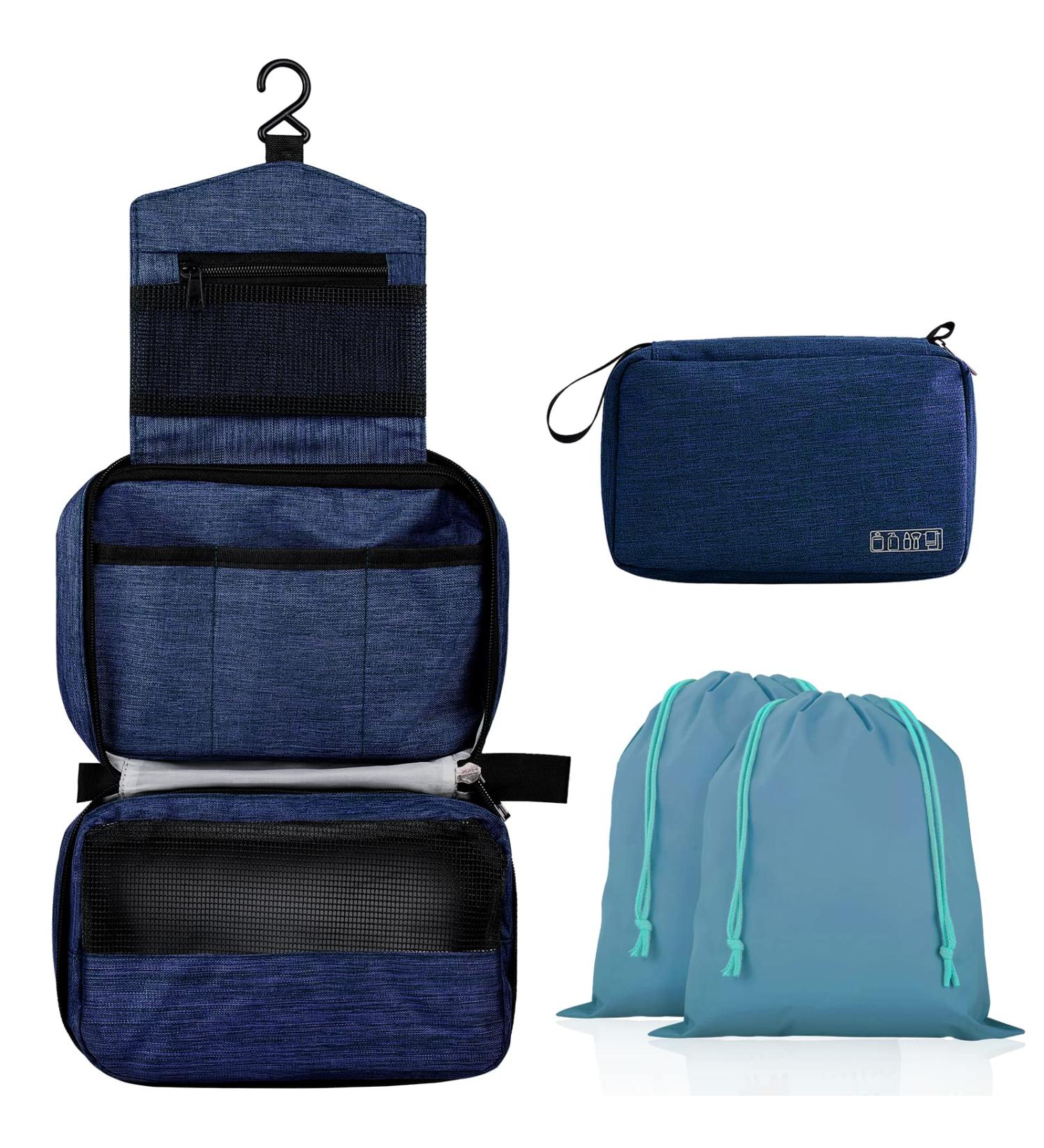 Januts Hanging Travel Toiletry Bag - Waterproof Makeup Organizer for Women & Men | Multifunctional Wash Bag with 2 Drawstring Pouches - Cyan - Buy Online on GoSupps.com