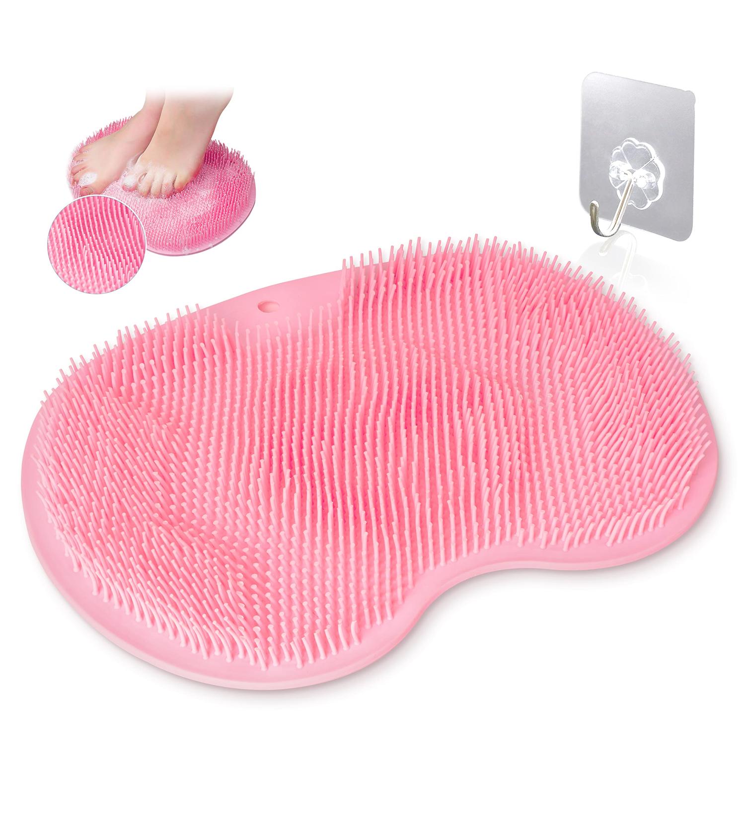 Wall-Mounted Silicone Shower Back Scrubber with Suction Cups - Pink | Body & Foot Scrubber with Hook for Men and Women - Buy Online on GoSupps.com