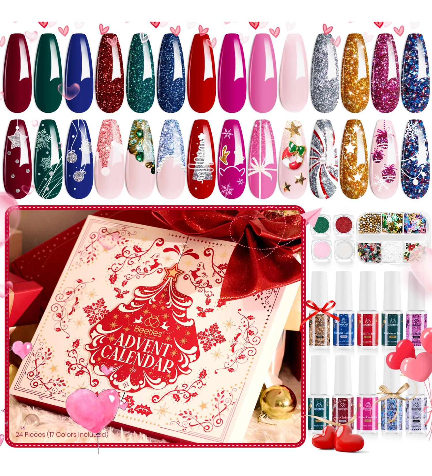 Beetles Gel Nail Polish Set - 14+3 Colors Advent Calendar 2024 | Glitter Glow in the Dark & Spring Shades - Perfect Gift for Women & Girls - Buy Online on GoSupps.com