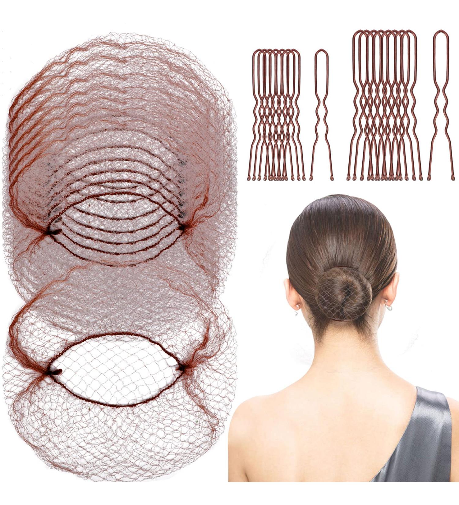 Invisible Hair Nets & U Shaped Pins Set - 60 Pcs Bun Nets with Elastic Edge Mesh + 60 Pcs Hair Pins for Women & Girls - Ideal for Ballet Dancers, Nurses, Cooks - Brown - Buy Online on GoSupps.com