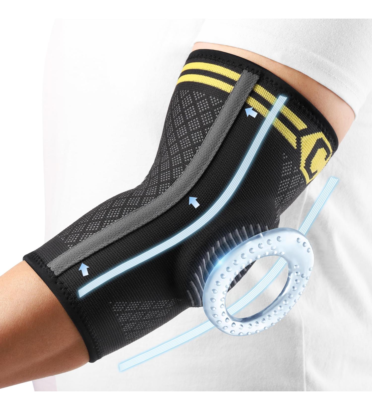 Buy Cambivo 2x Elbow Bandage for Men & Women - Pain Relief for Tennis & Golf Arm | Adjustable with Gel Pads & Stabilizers - Black & Yellow - International Shipping Available - Buy Online on GoSupps.com