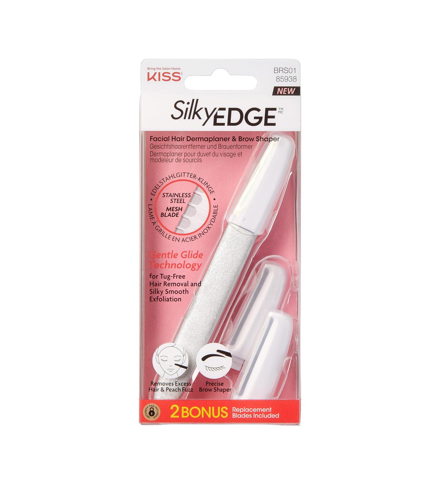 KISS SilkyEDGE Facial Hair Dermaplaner & Brow Shaper - Stainless Steel Tug-Free Hair Removal & Exfoliation 2 Replacement Blades - Buy Online on GoSupps.com