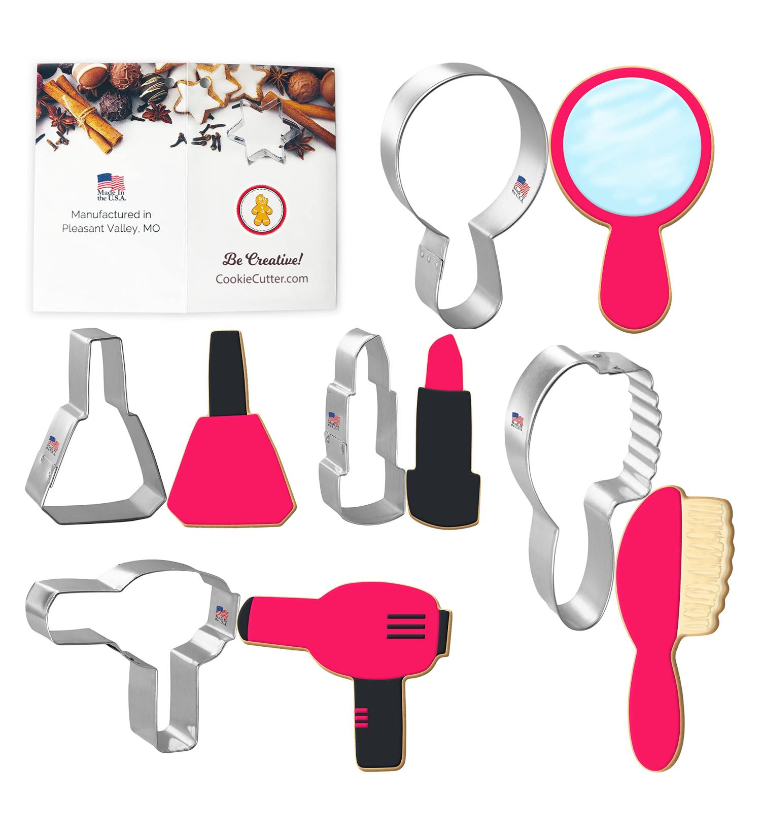 Foose Diva Cookie Cutters 5 Piece Set - Nail Polish, Mirror, Hair Dryer, Lipstick, Hair Brush - Made in USA - Buy Online on GoSupps.com