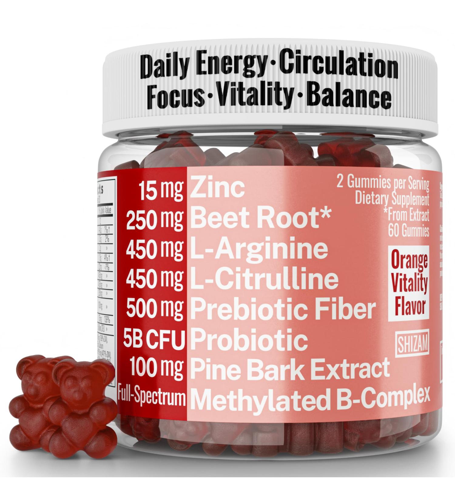 Pine Bark Extract L-Arginine L-Citrulline Beetroot Probiotic Fiber Methylated B Complex Zinc Gummies for Women Men Adults Kids w. Chicory Root Inulin 5-MTHF B6 P5P Powder Capsule Pill Supplement Alt - Buy Online on GoSupps.com