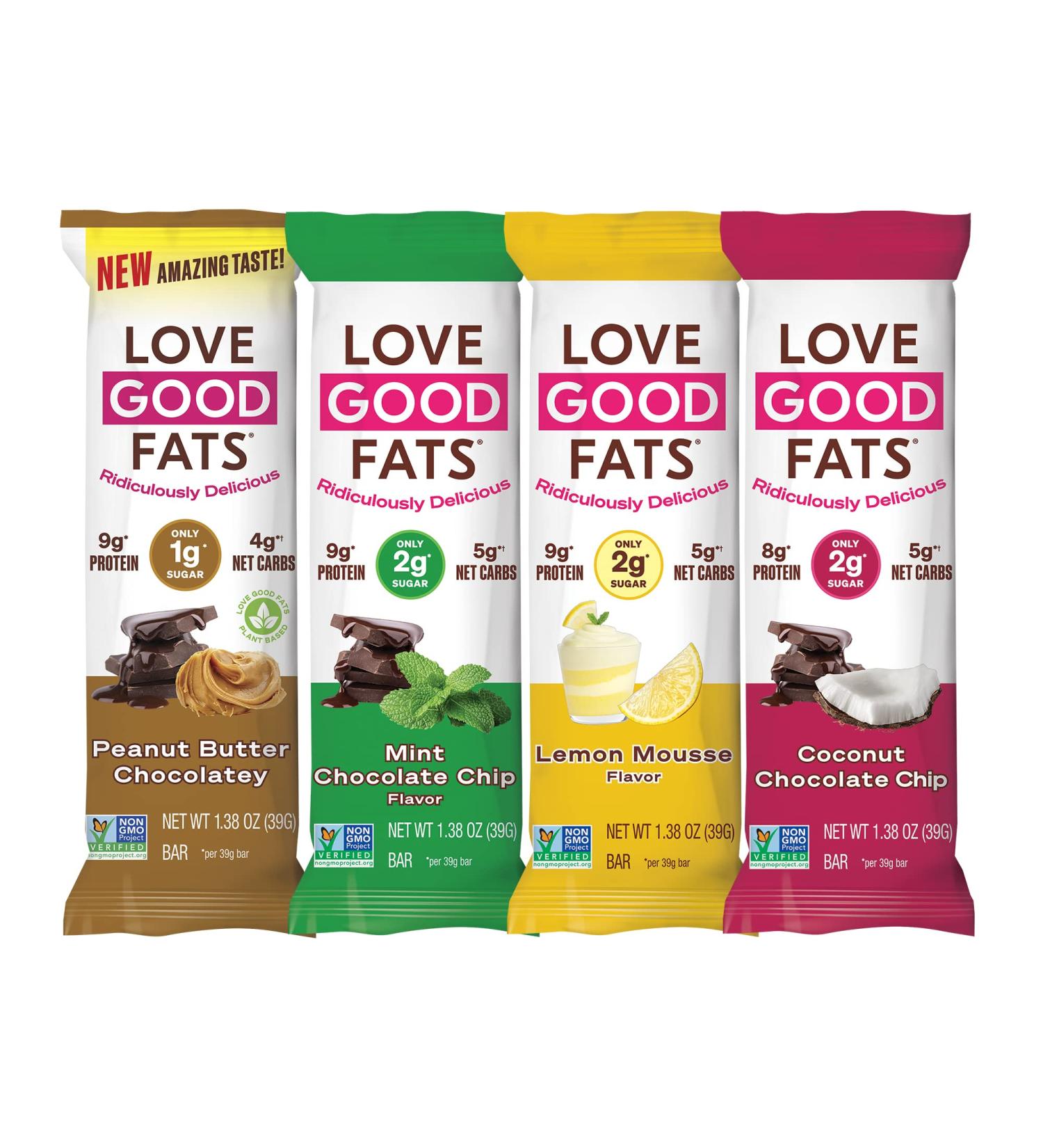Love Good Fats Keto Protein Snack Bars - Chocolate Lovers Variety Pack - 12 Pack - Buy Online on GoSupps.com