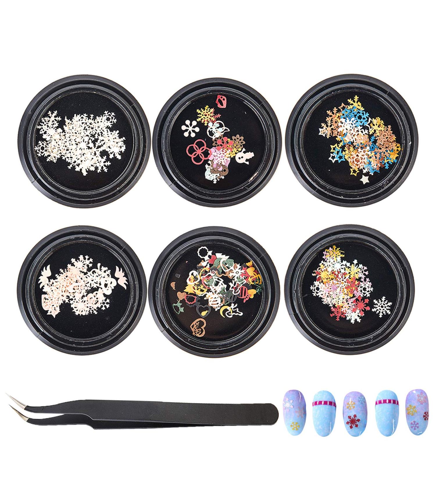 NICENEEDED 6 Boxes Christmas Nail Art Rhinestones 3D Nail Crystal Jewels Metal Nail Studs Gems With Tweezer For Christmas For Women Girls Kids Manicure DIY Nails Art Decoration Supplies(Stytle 4) - Buy Online on GoSupps.com