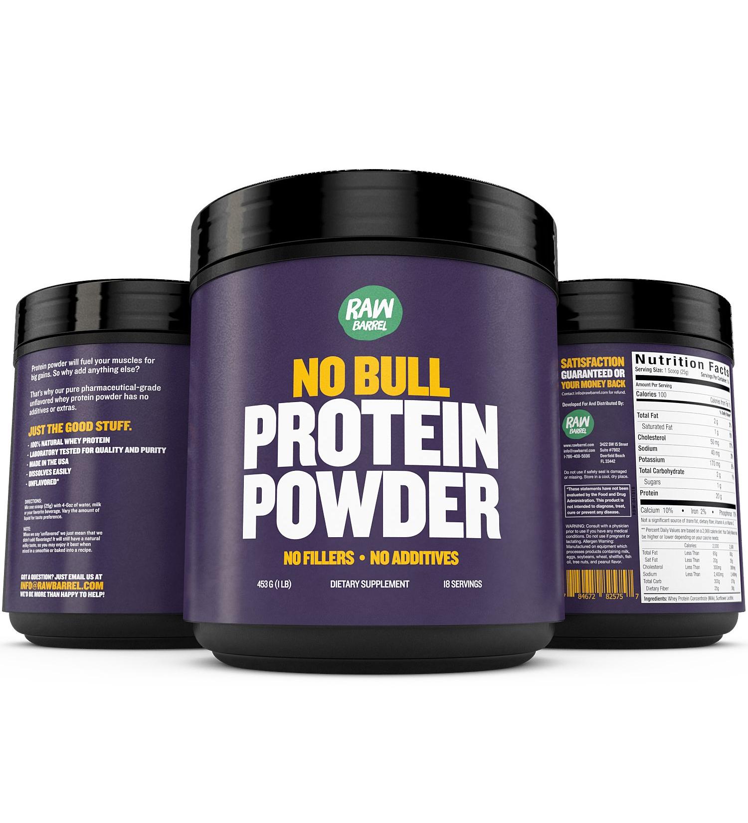 Raw Barrel Unflavored Whey Protein Powder - 2lb High Protein Supplement with Digital Guide and Recipe Book - Buy Online on GoSupps.com