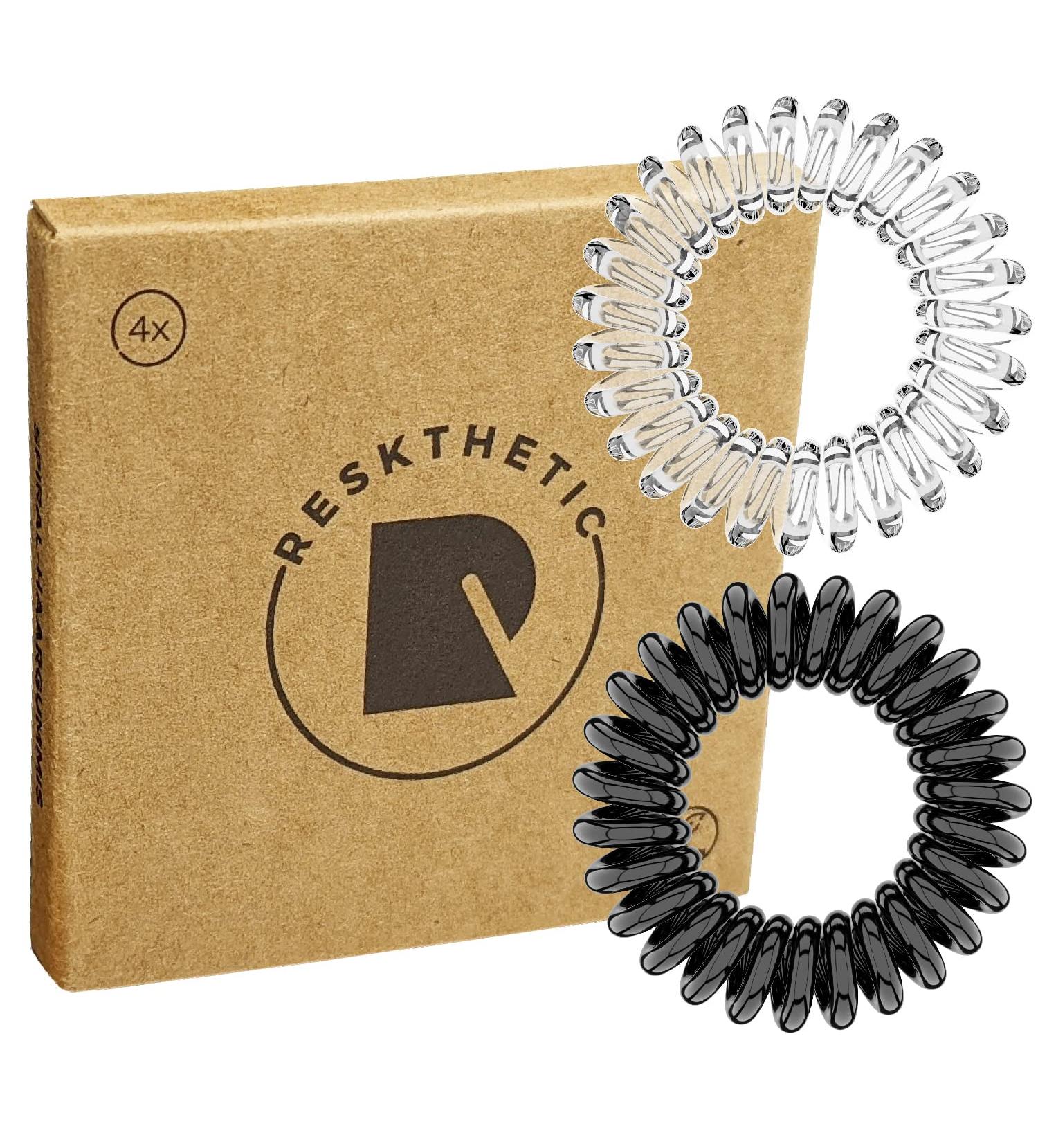 Reskthetic High-Quality Spiral Hair Tie - Eco-Friendly Gentle on Hair Transparent/Black - Perfect for Girls & Women (4 x 3.5 cm) - Buy Online on GoSupps.com