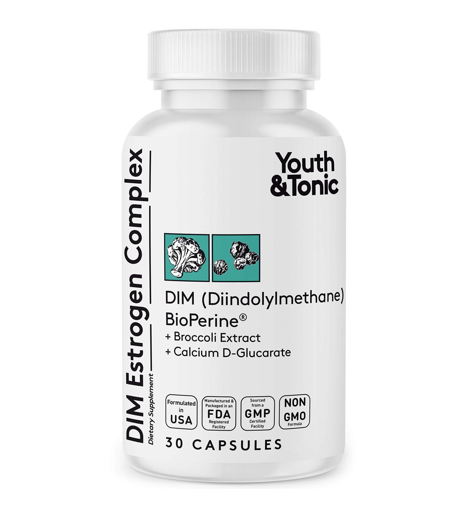 Buy Youth & Tonic DIM BioPerine - Estrogen Metabolism Support Supplement for Hormone Balance | 30 Pills for Men & Women - Buy Online on GoSupps.com