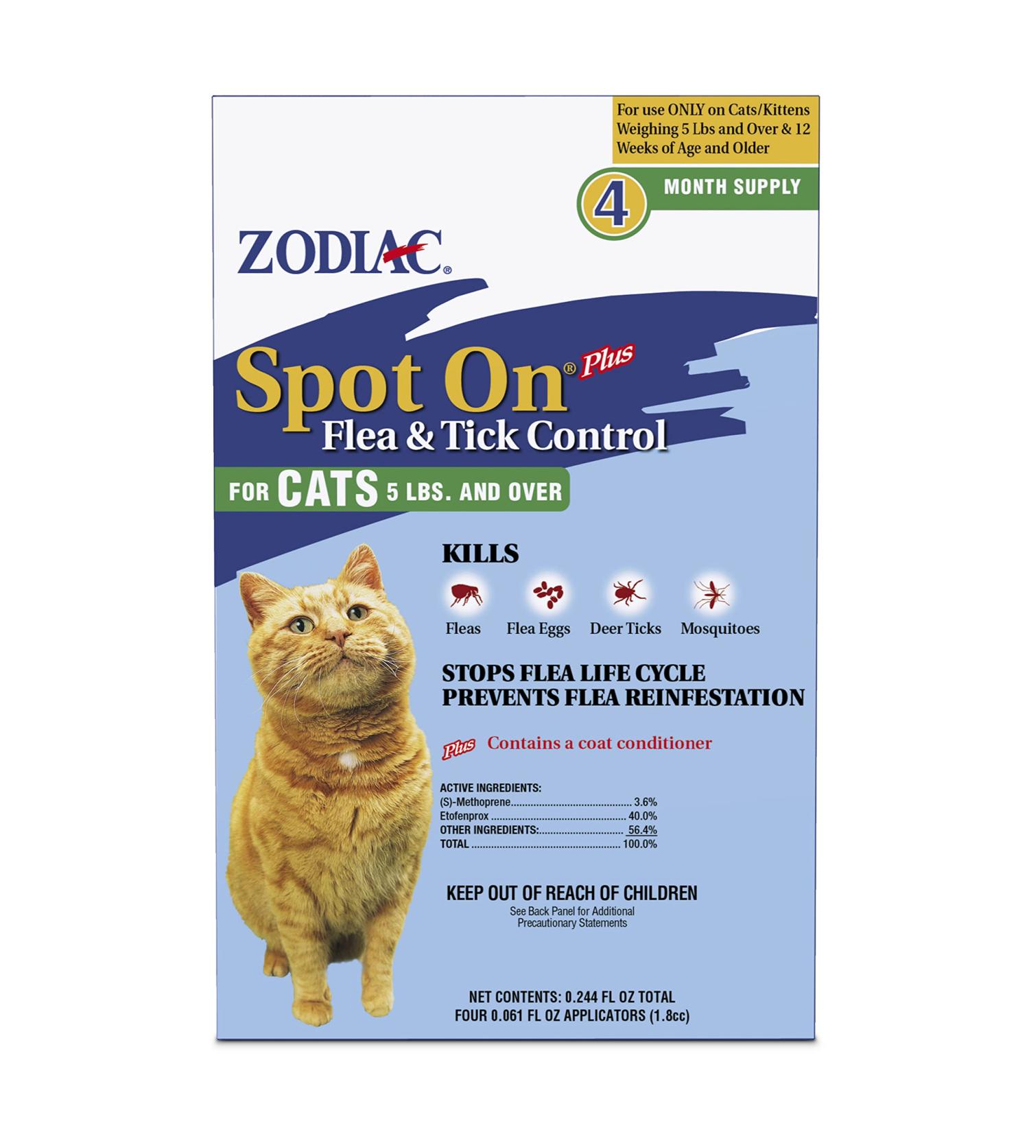 Zodiac Spot On Plus Flea & Tick Control for Cats 5 lbs and Over 4 Pack