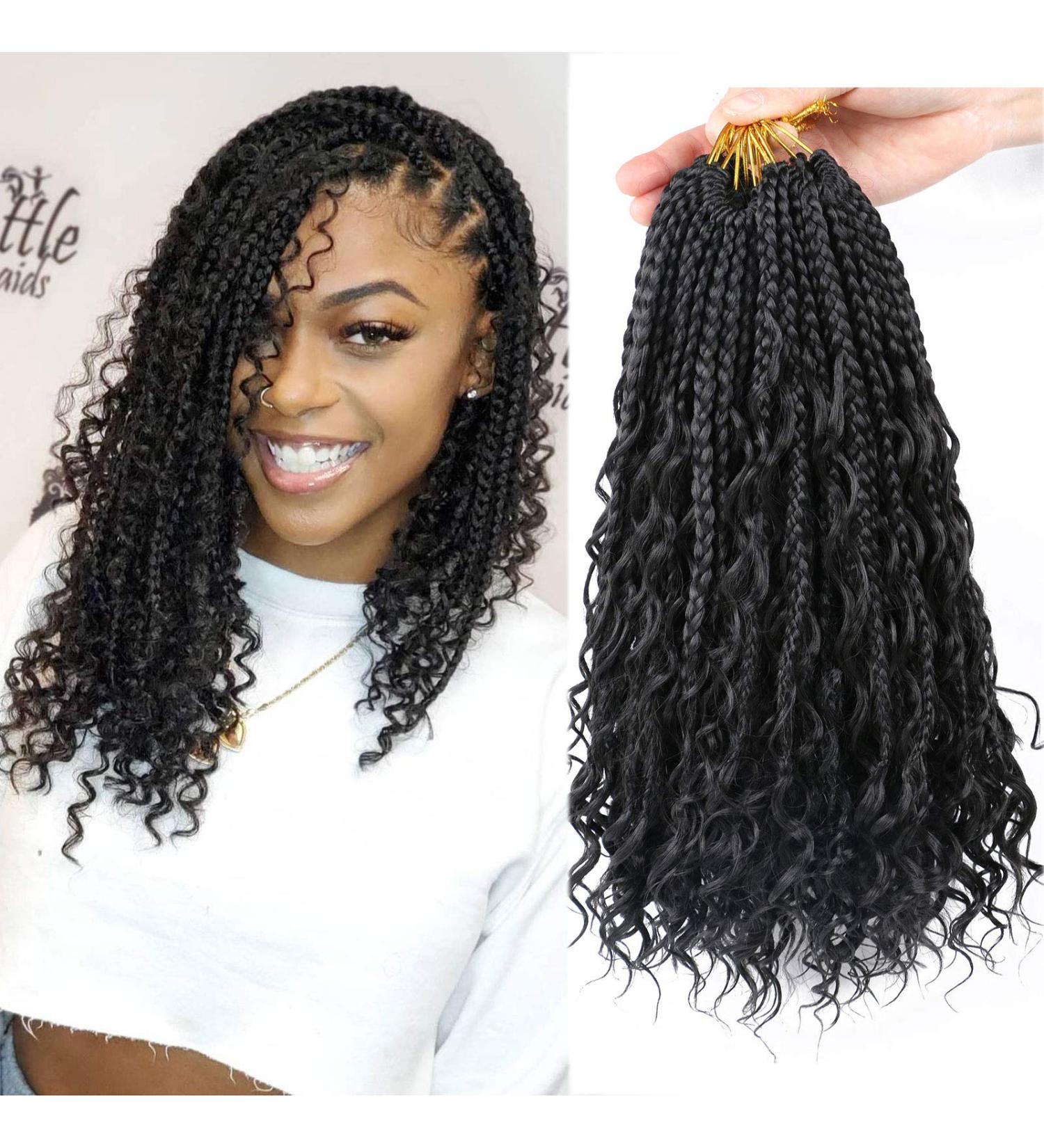 LMZIM 14 Goddess Box Braids Crochet Hair 8 Pack - Bohemian Curly Ends Synthetic Braiding Hair Extension | Black 14 Inch 1B - Buy Online on GoSupps.com