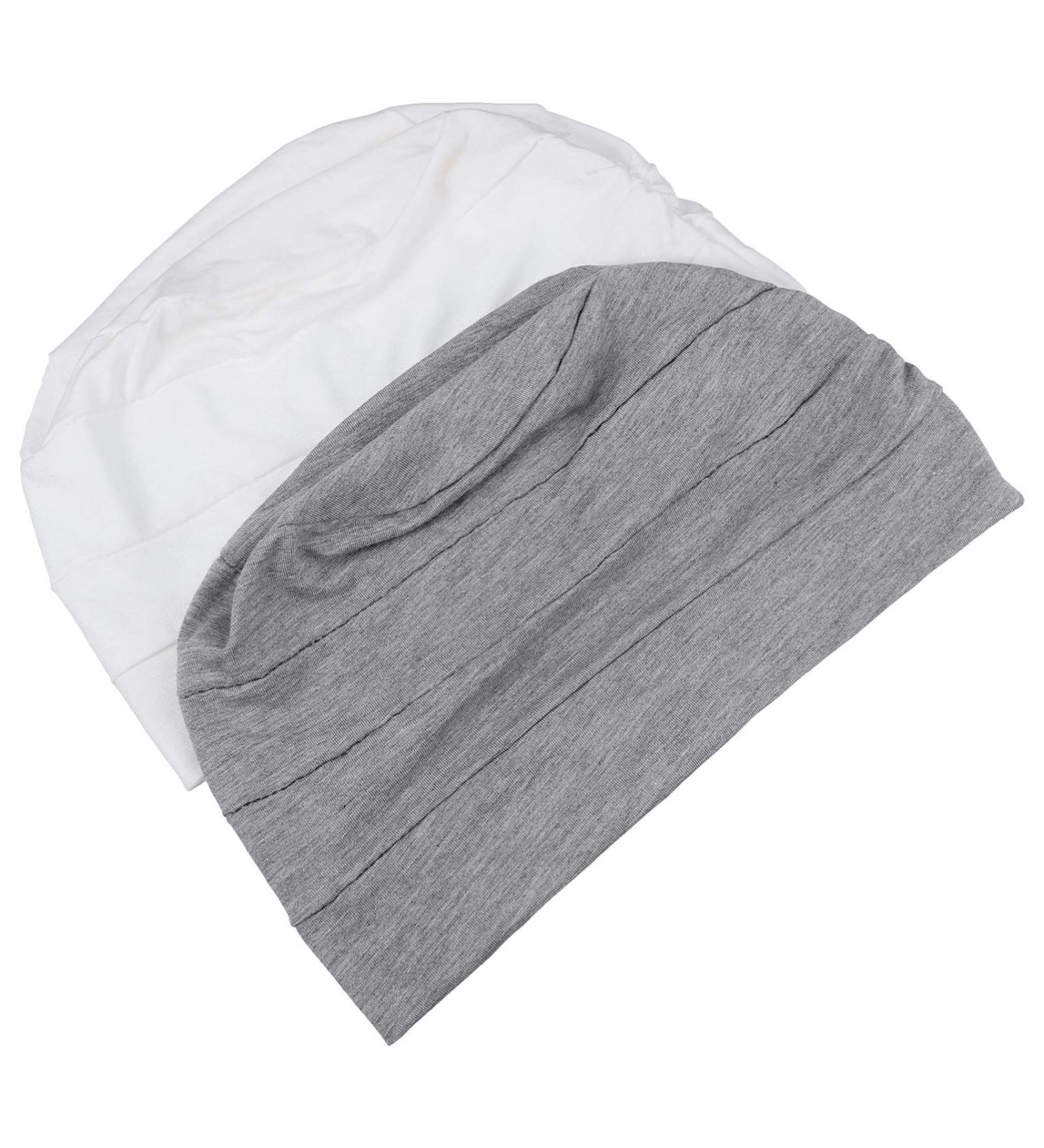 Lurrose 2Pcs Soft Beanie Chemo Cap for Women - White Gray | Cancer Headwear & Hair Loss Turban Hat - Buy Online on GoSupps.com