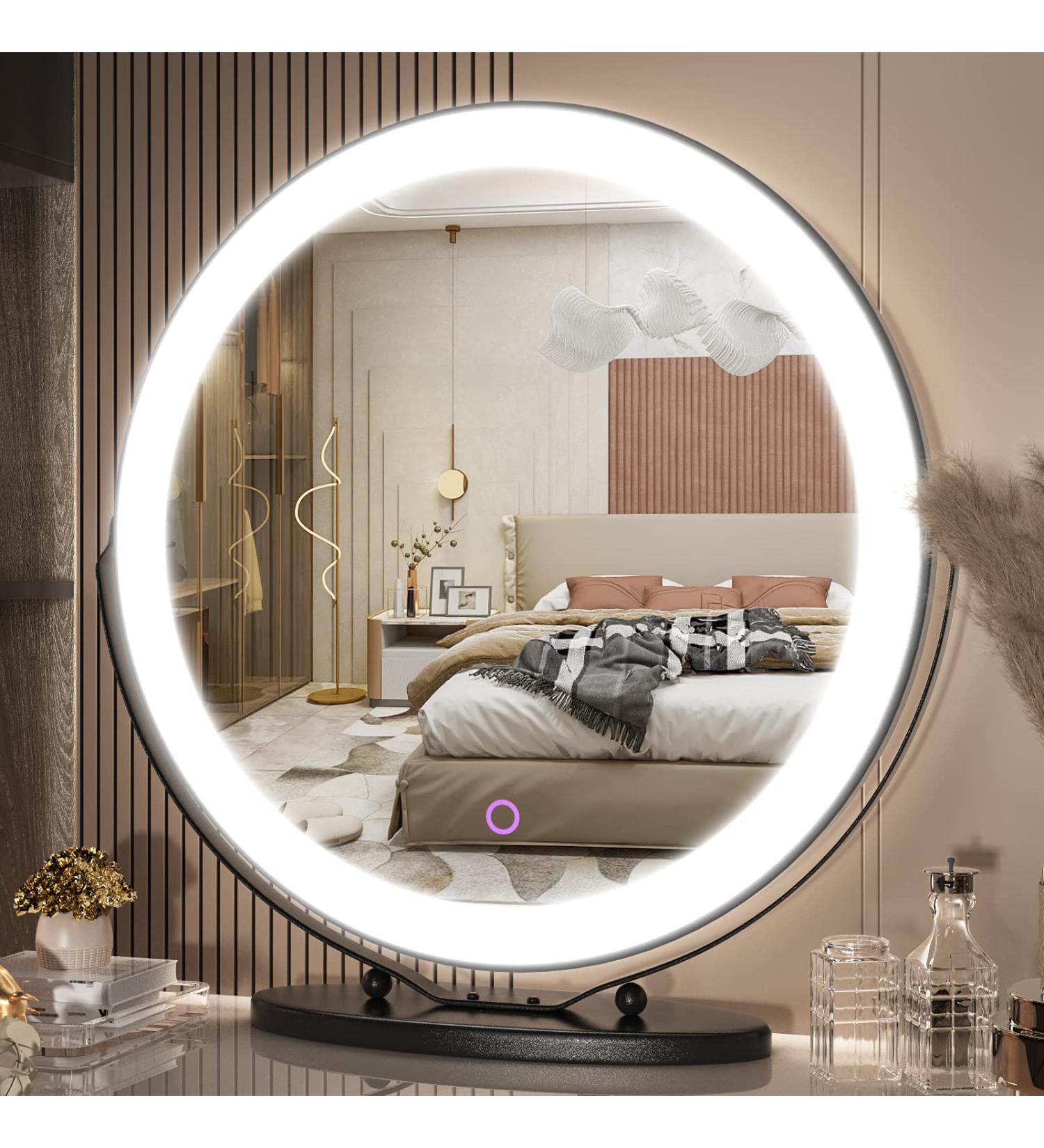 VIEROSE 20-inch Large Vanity Makeup Mirror with Lights | 3 Color Modes & Dimming LED Halo | Touch Control | Black - Buy Online on GoSupps.com