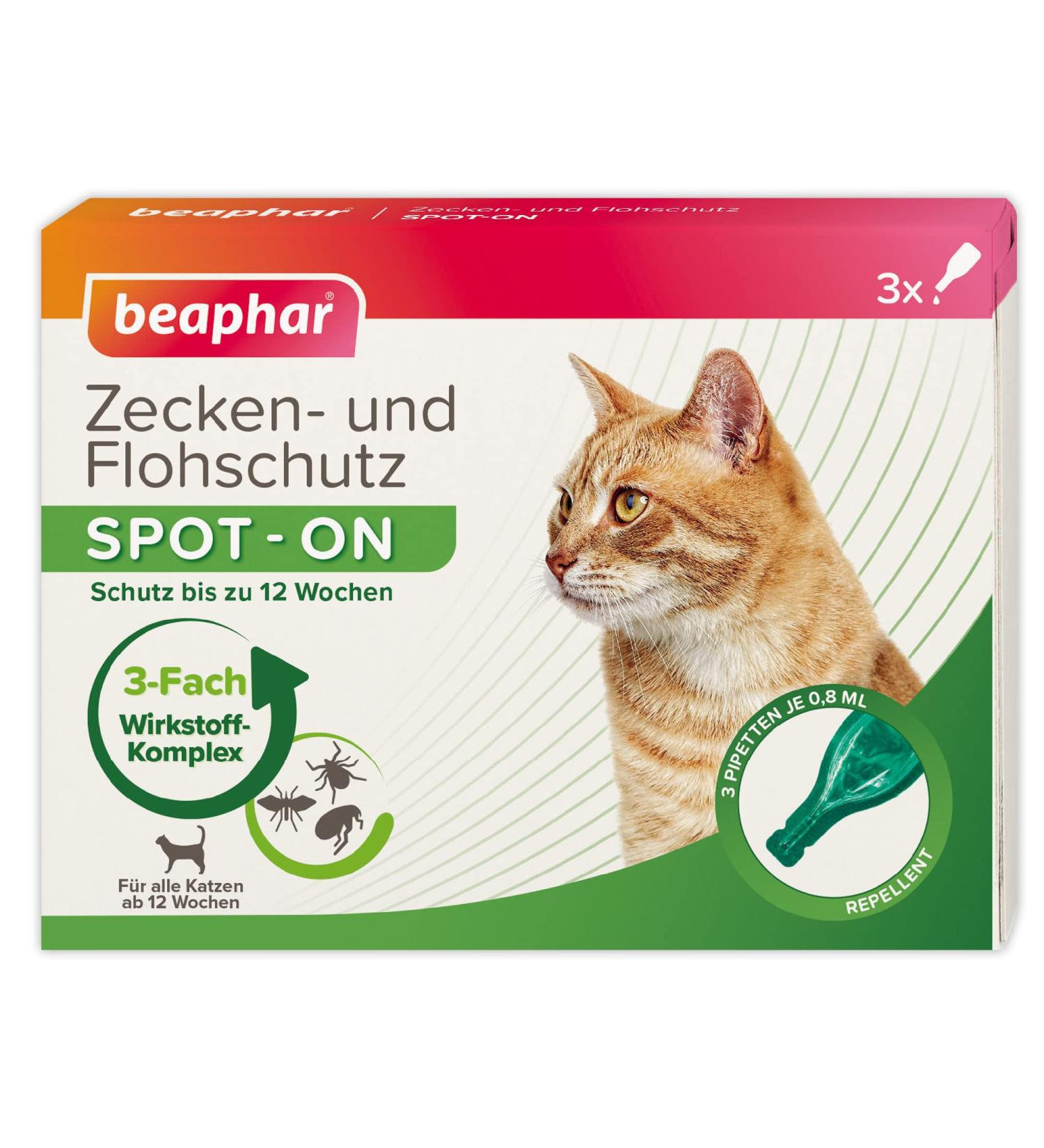 Beaphar Tick & Flea Protection Spot-On for Cats | Effective Flea Tick & Mosquito Repellent | 3 Pipets (0.8 ml each) - 12 Weeks Protection - Buy Online on GoSupps.com