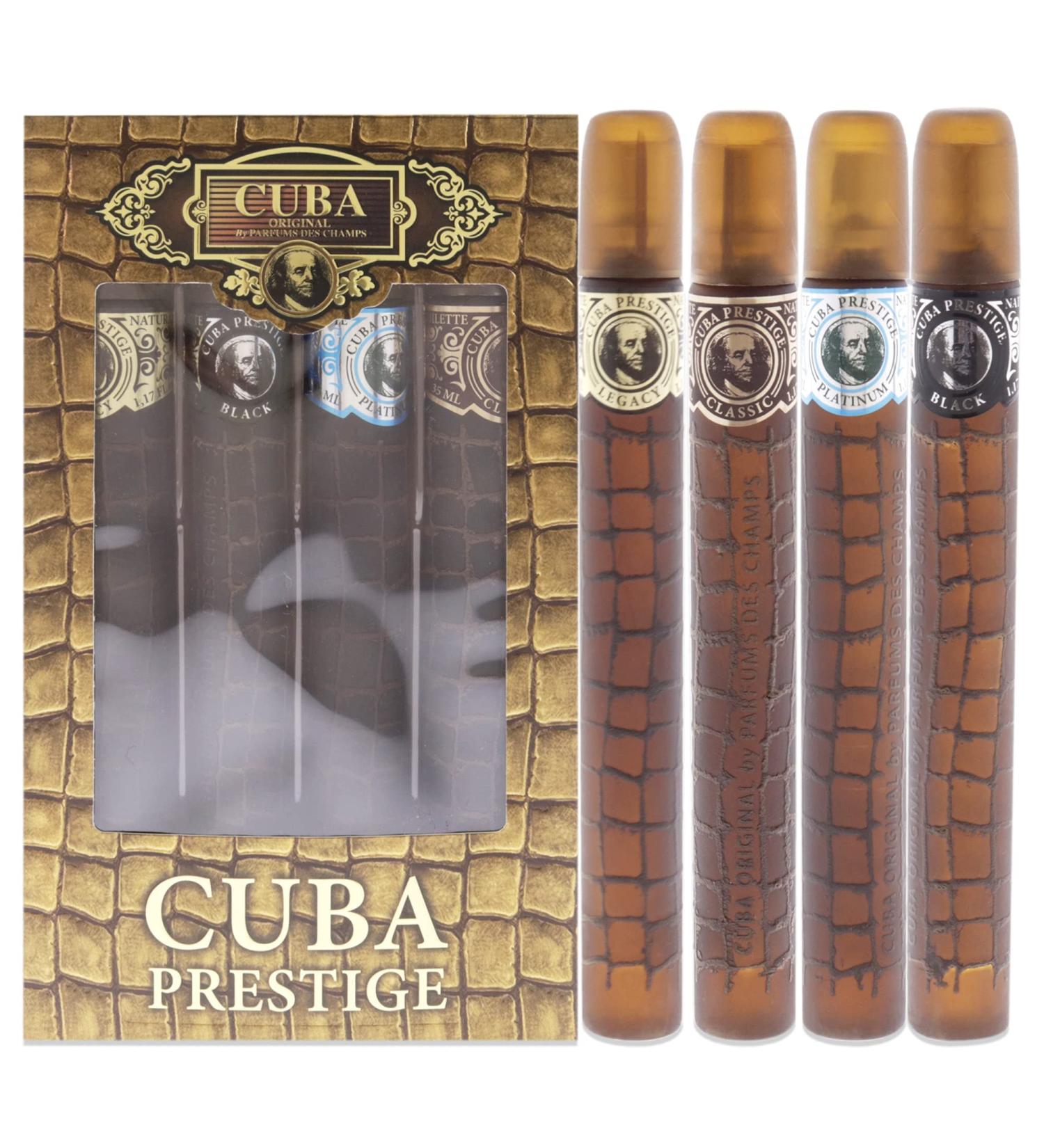 Cuba Prestige Men 1.17oz Classic EDT Spray 1.17oz Black EDT Spray 1.17oz Platinum EDT Spray 1.17oz Legacy EDT Spray 4 Pc Gift Set (amgcubp4) - Buy Online on GoSupps.com
