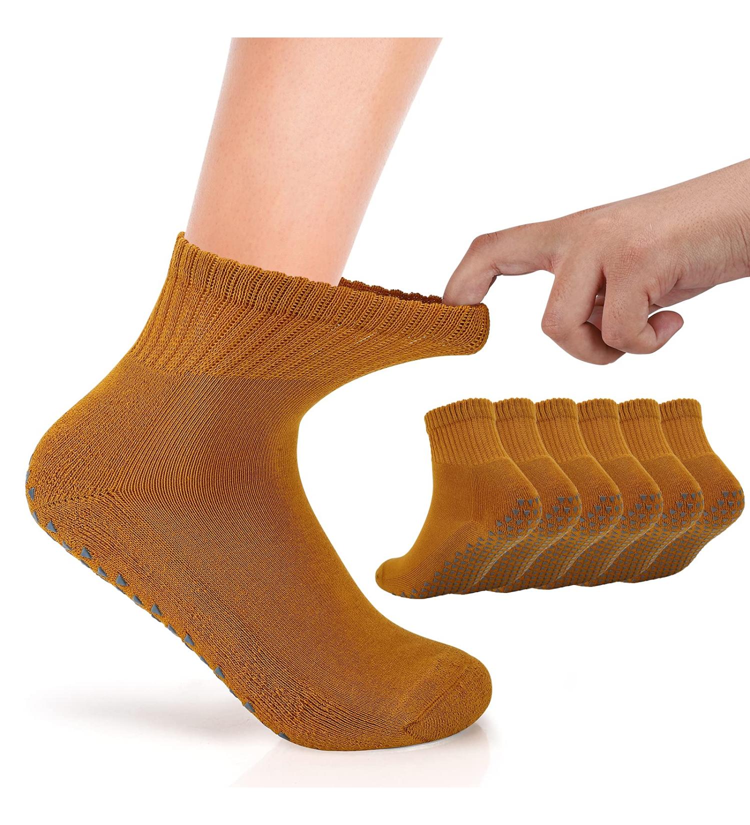 Wide Non-Skid Grip Socks for Lymphedema Swollen Feet - 3 Pairs (Apricot) - Buy Online on GoSupps.com