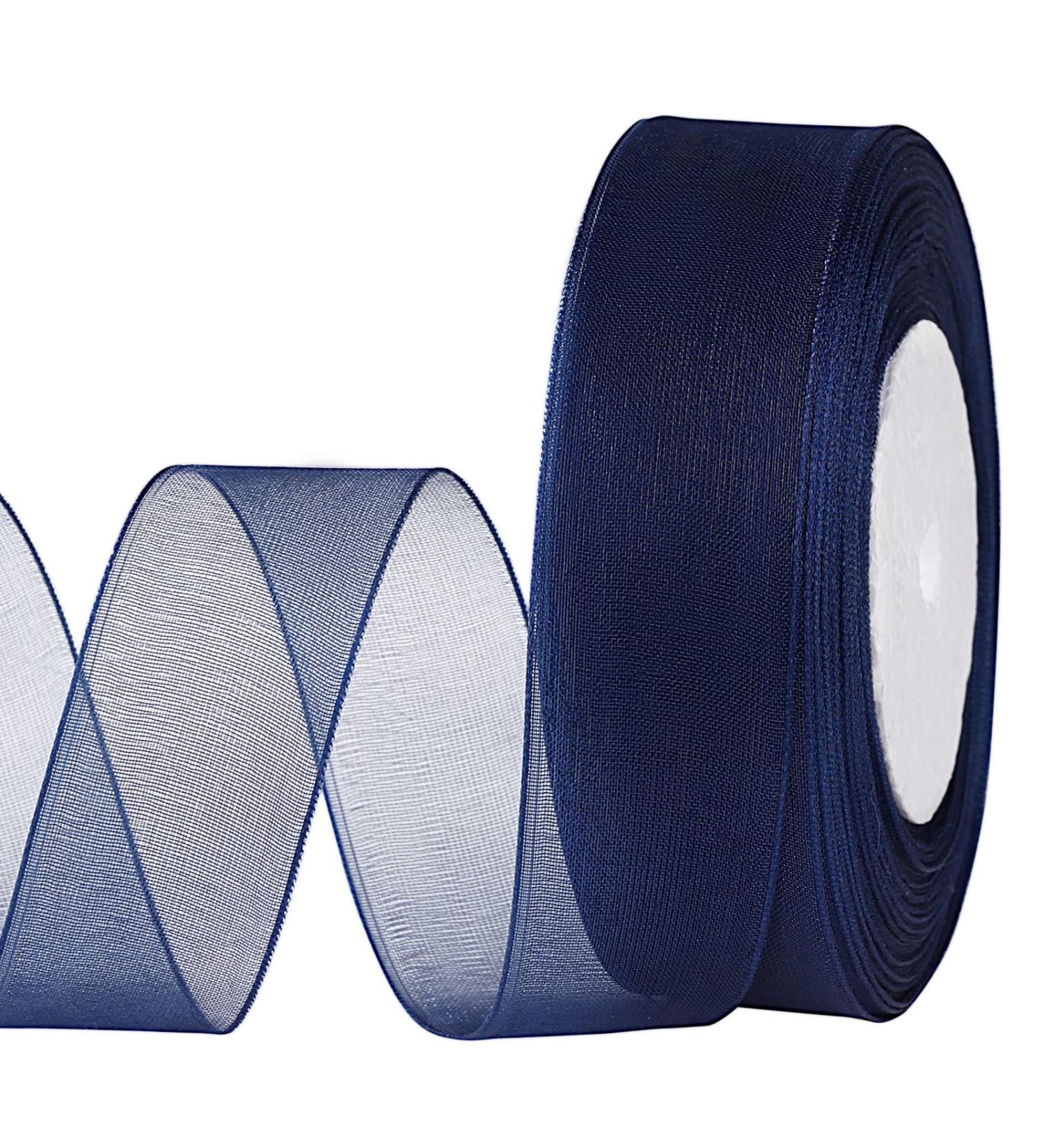 Molshine Navy Blue Sheer Organza Ribbon 1 Inch x 50 Yards - Ideal for Bouquets, Garlands, Wedding Decor & Crafts - Buy Online on GoSupps.com