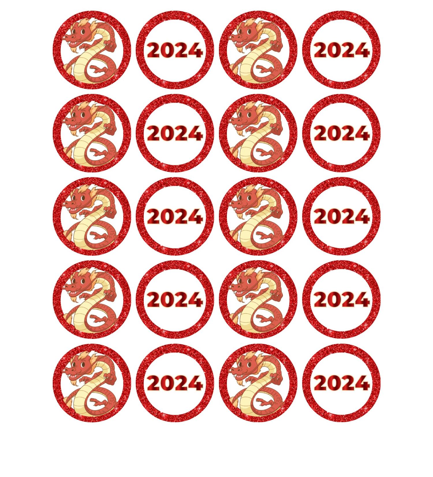 edible 20 x Chinese new year 2024 cupcake toppers UNCUT Year of Dragon (wafer card)