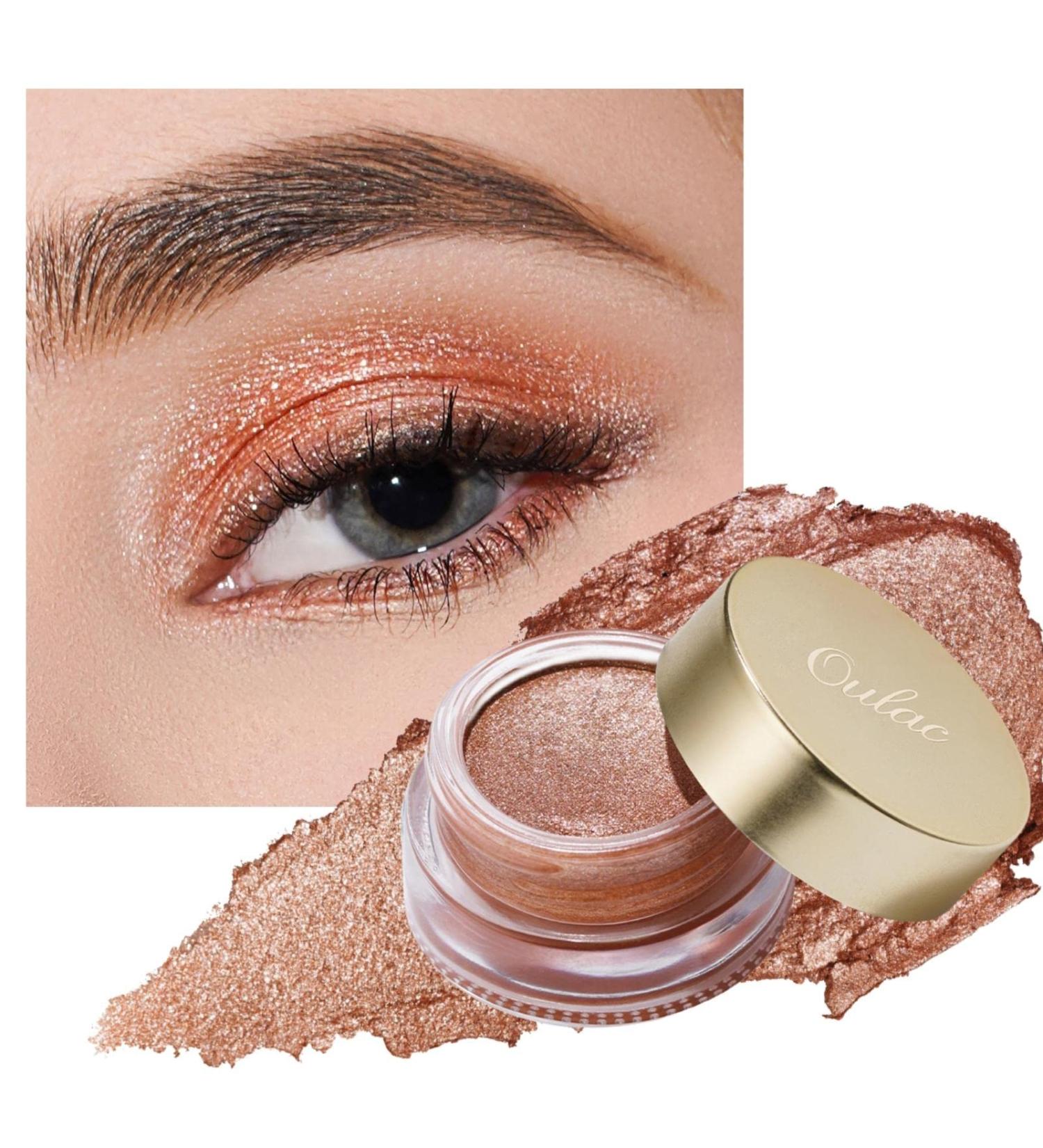 Oulac Warm Peach Glitter Cream Eyeshadow - Moisturizing Formula, Multi-Use Metallic Eye Makeup - Waterproof & Highly Pigmented - 0.42 oz - Buy Online on GoSupps.com