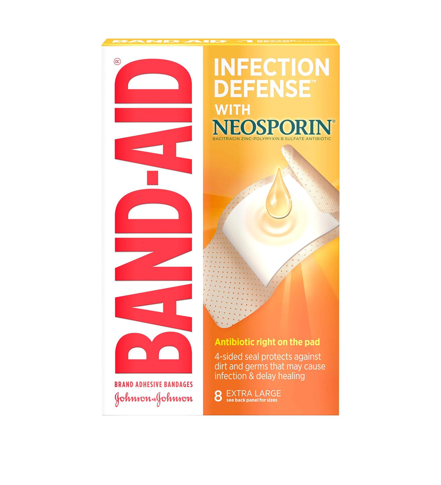 Band-Aid Brand Extra Large Adhesive Bandages with Neosporin Antibiotic Ointment - Infection Defense Wound Care (8 ct) | Fast International Shipping - Buy Online on GoSupps.com