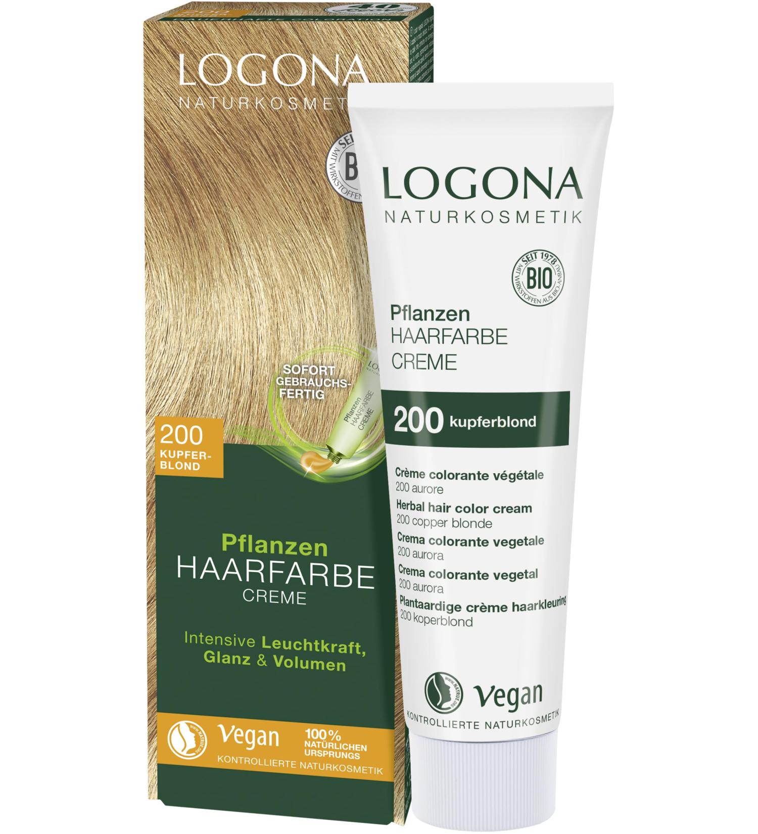 Logona Naturkosmetik Plant Hair Color 200 Copper Blonde Natural Henna Color Cream for Permanent Coloring | 150ml - Buy Online on GoSupps.com
