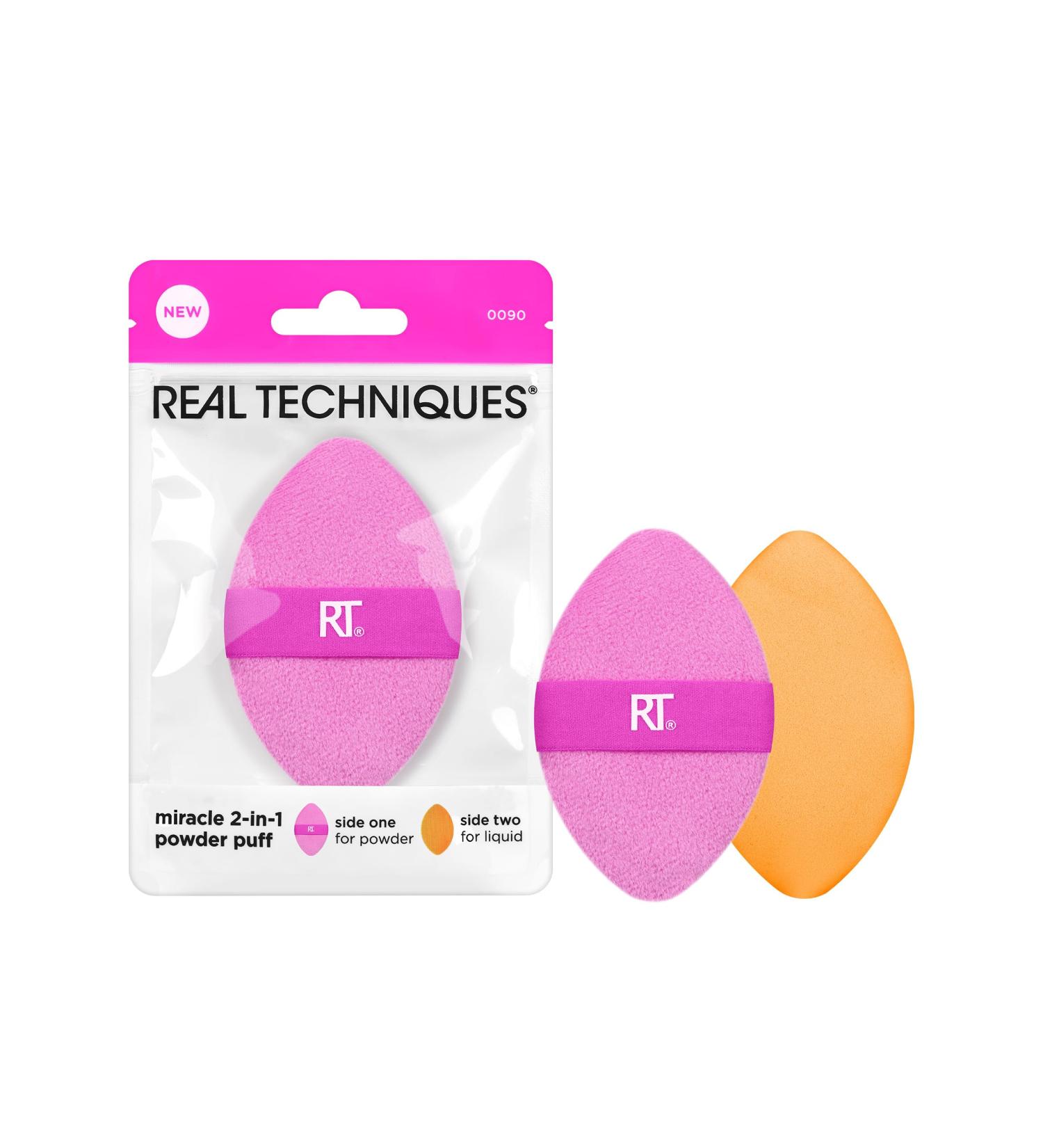 Real Techniques Miracle 2-In-1 Powder Puff Dual-Sided Full-Size Makeup Blending Puff Reversible Elastic Band Precision Tip Makeup Sponge and Powder Puff For Liquid Cream and Powder 1 Count 1/Miracle 2-In-1 Powder Puff - Buy Online on GoSupps.com