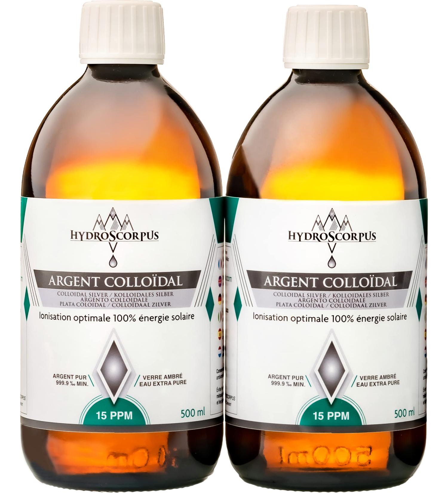 Colloidal Silver 15PPM 2x 500mL GLASS BOTTLES Made in FRANCE Oligo element Bio Available 100% Natural Ionization 100% solar  - Buy Online on GoSupps.com