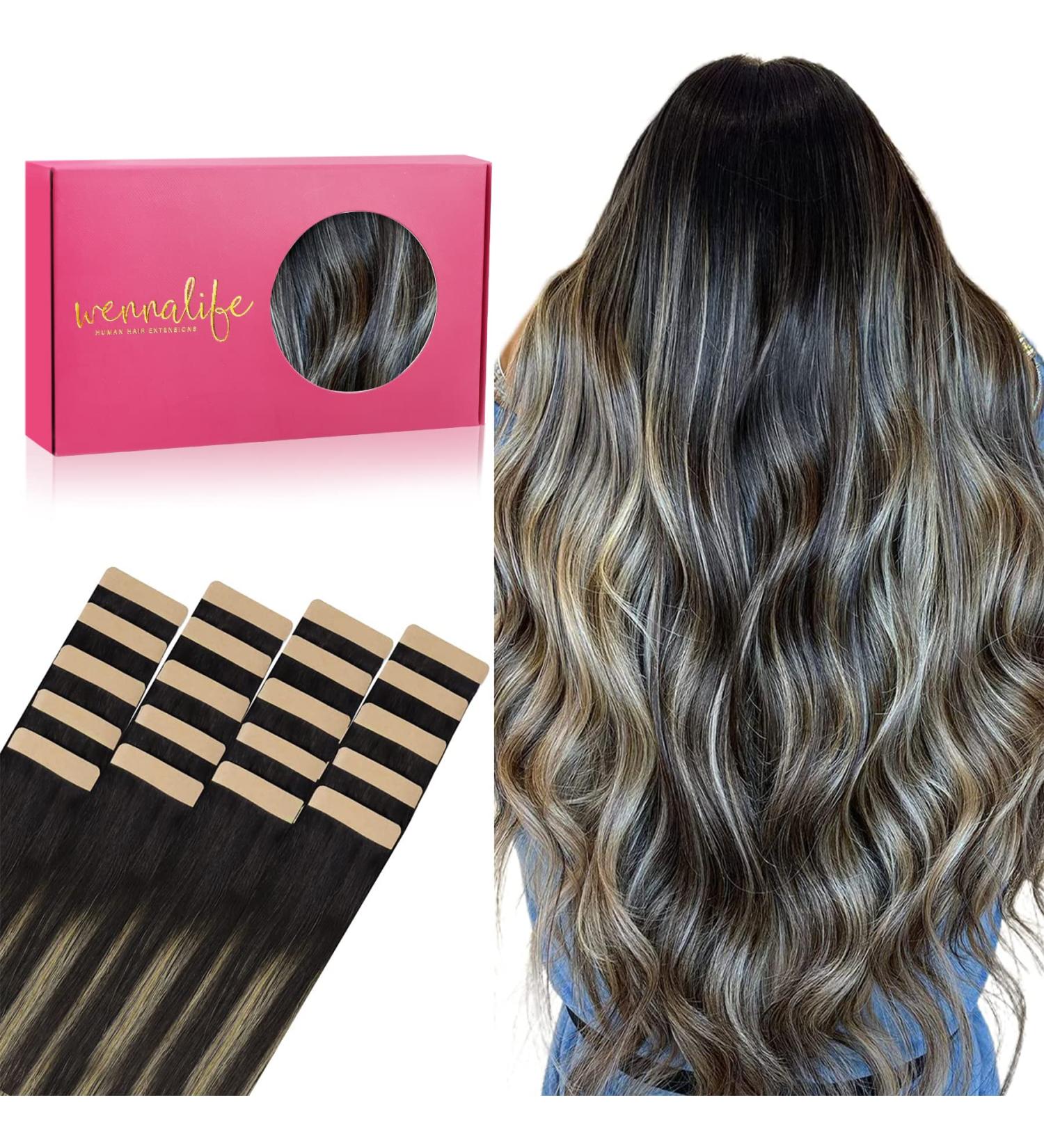 Real Hair Tape Extensions - 20pcs 60g 65cm Balayage #1B/16/1B - Silky Straight Remy Invisible Skin Weft for Natural Look - Buy Online on GoSupps.com
