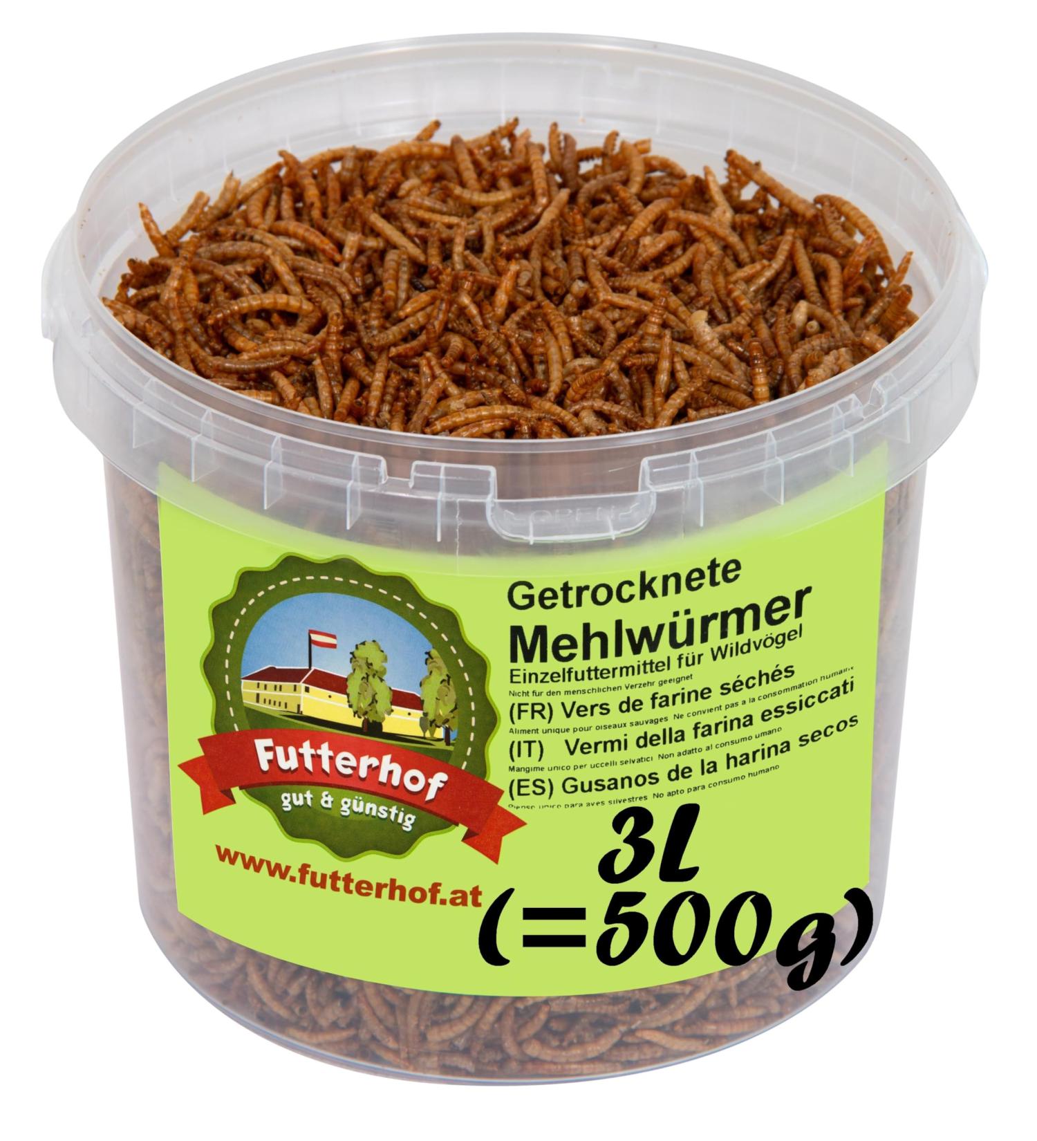 Premium Futterhof Dried Mealworms 3L Bucket (500g) - High-Quality Protein Source for Birds | International Shipping - Buy Online on GoSupps.com
