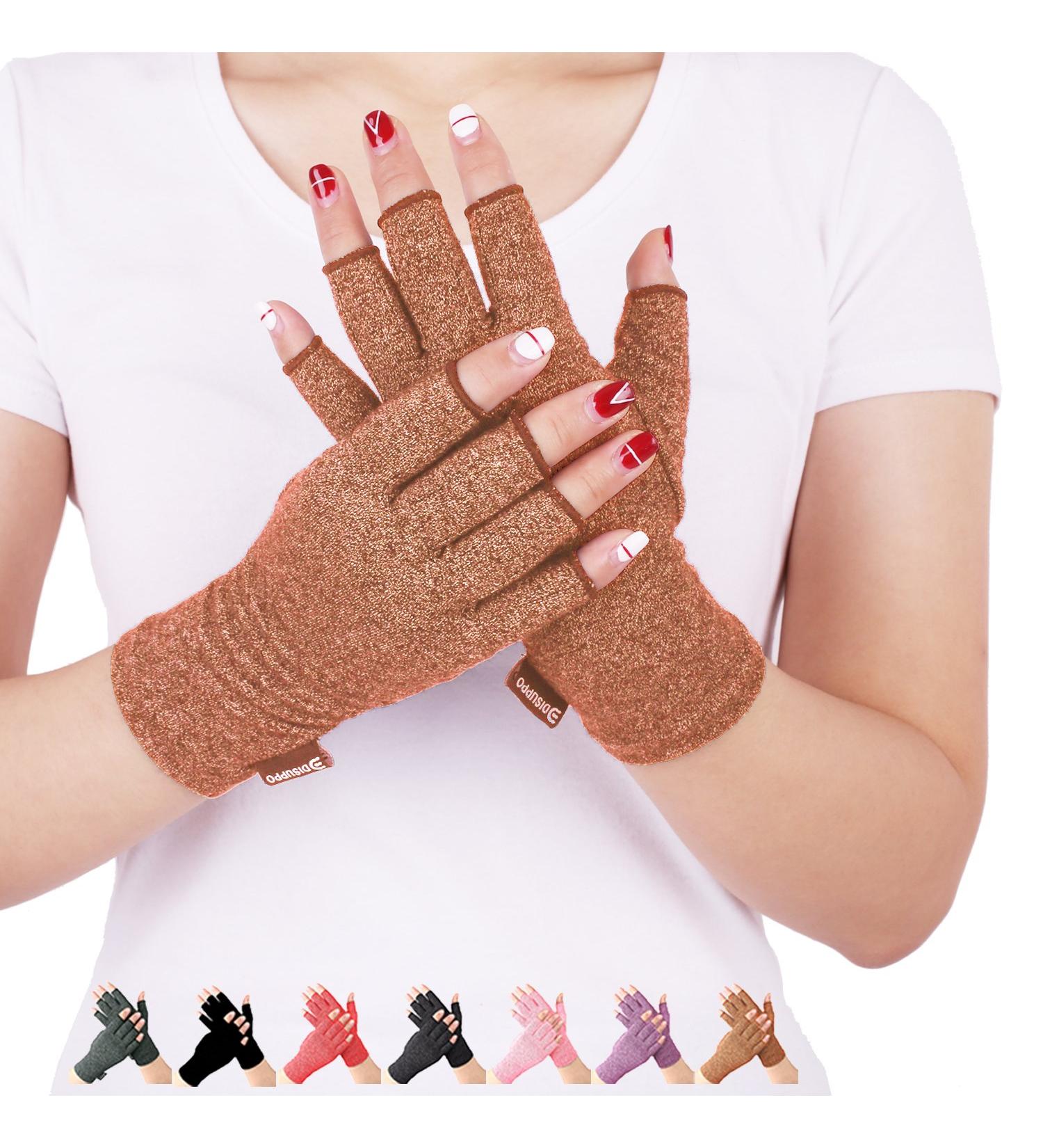 Disuppo Arthritis Gloves - Fingerless Compression Gloves for Pain Relief & Gaming | Rheumatic Arthritis Support for Men & Women (Brown M) - Buy Online on GoSupps.com