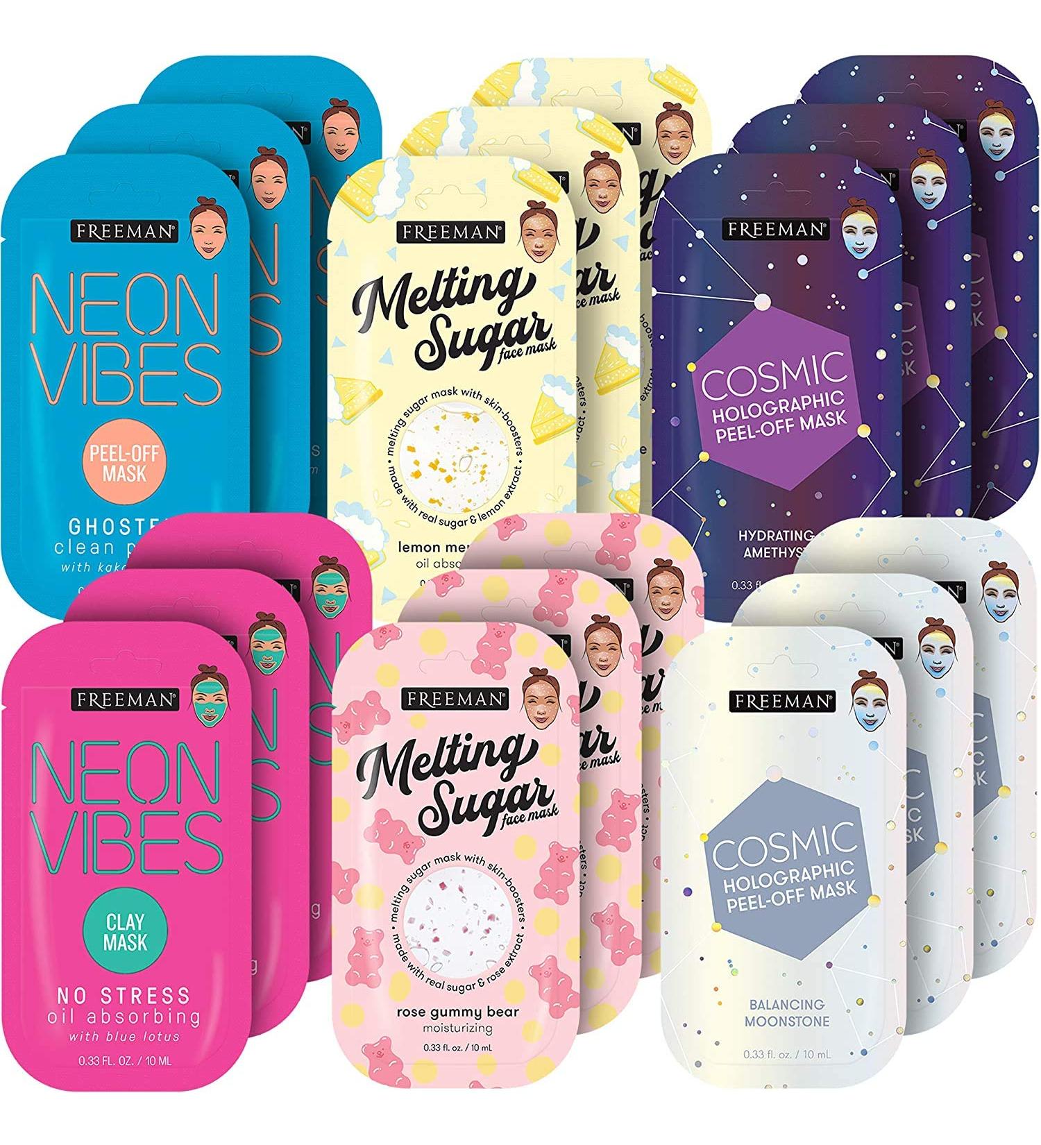 Freeman Facial Mask Variety Pack - Oil Absorbing Clay and Peel Off Pore Minimizer Beauty Face Masks - 18 Count - Buy Online on GoSupps.com