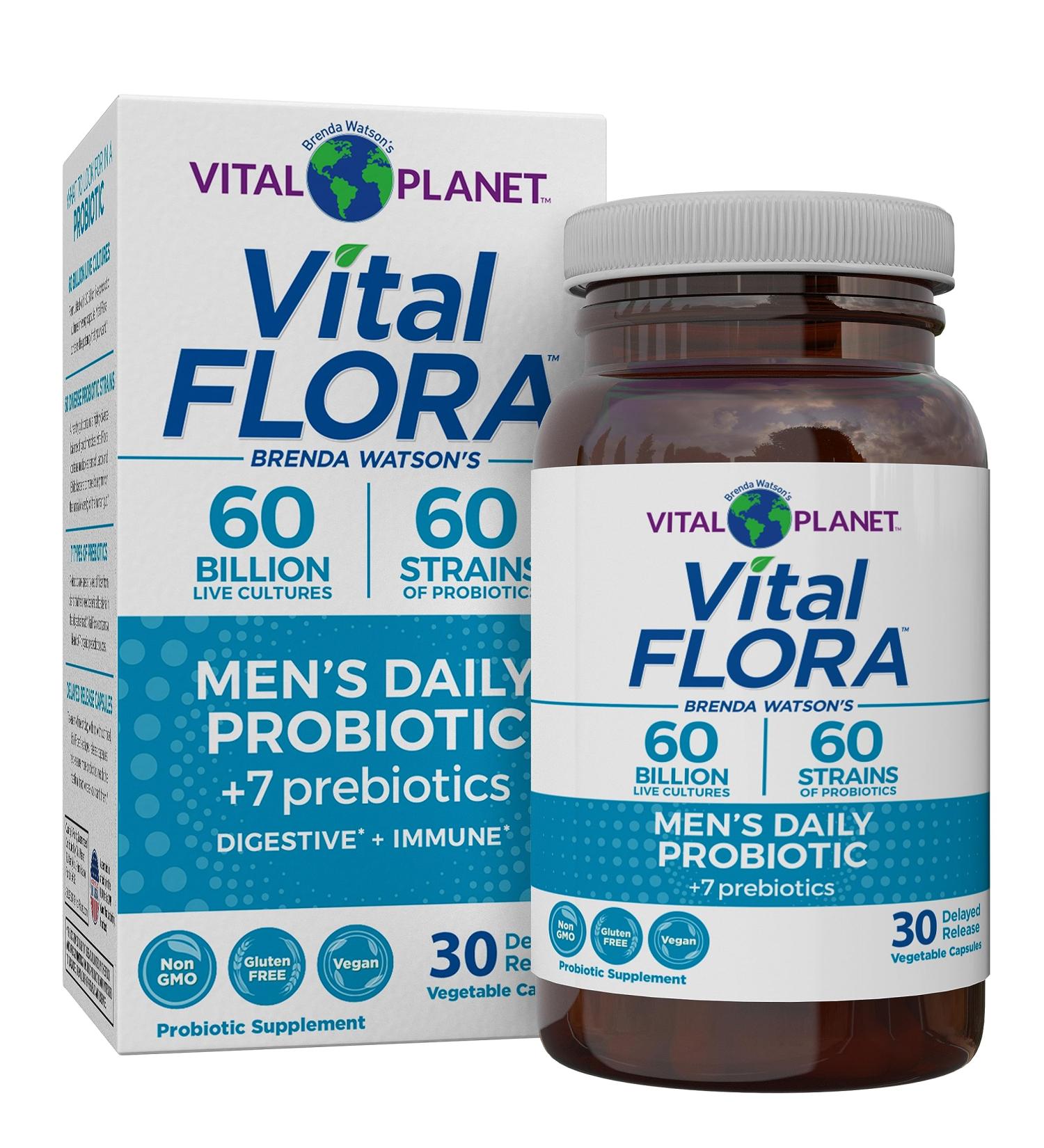 Vital Planet - Vital Flora Men s Daily Probiotic 60 Billion CFU 60 Diverse Strains 7 Organic Prebiotics Immune Support Gas Relief Colon and Digestive Health Probiotics for Men 30 Capsules - Buy Online on GoSupps.com