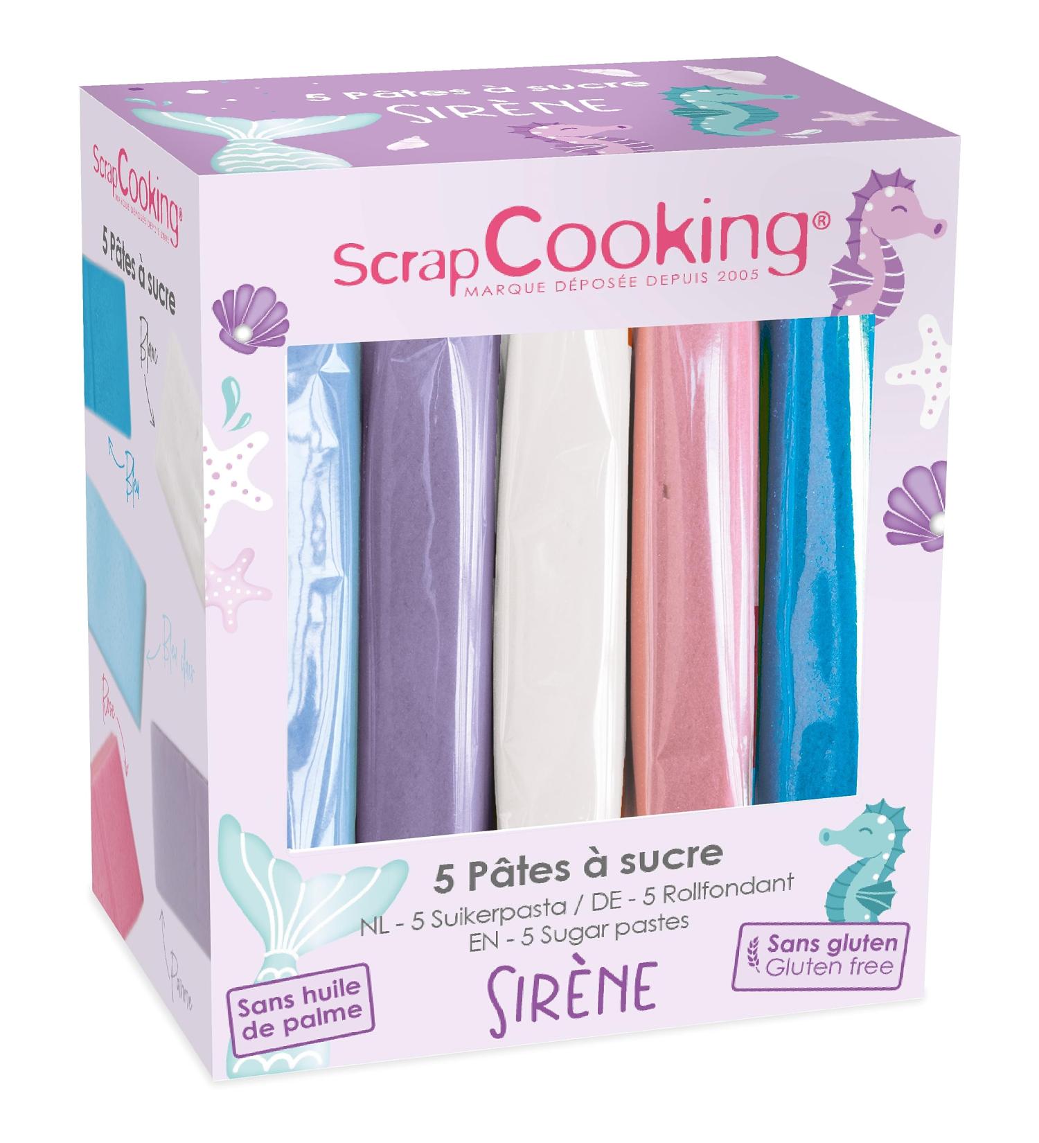 Scrapcooking Mermaid Fondant Set - 5 x 80g Light Blue Pink & Turquoise - Gluten-Free & Palm Oil-Free Cake Decoration - Buy Online on GoSupps.com