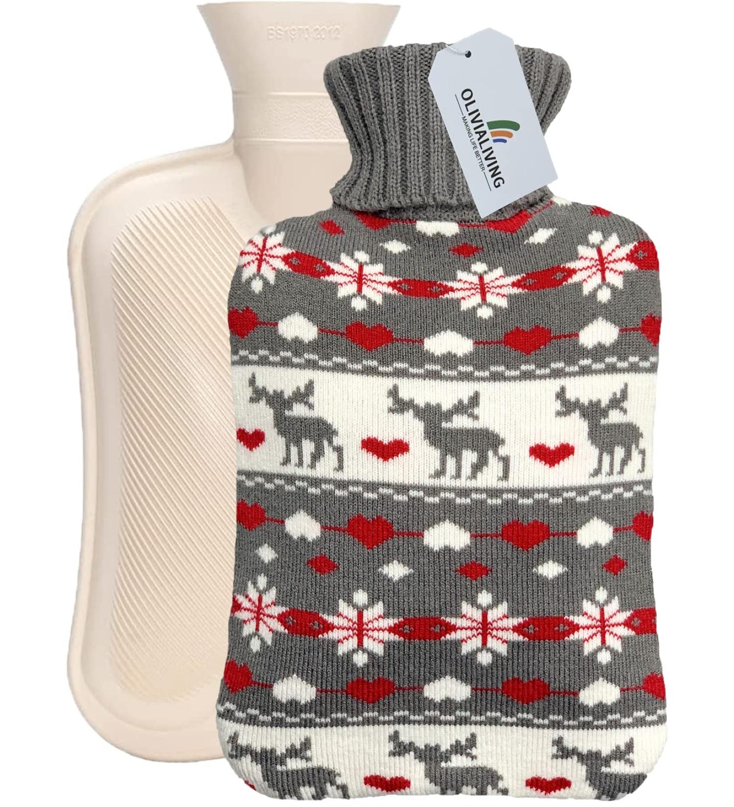 Olivialiving Hot Water Bottle with Knitting Cover - Ideal for Cramps & Cozy Nights | Nordic Reindeer | Pain Relief & Warmth for Adults - Buy Online on GoSupps.com