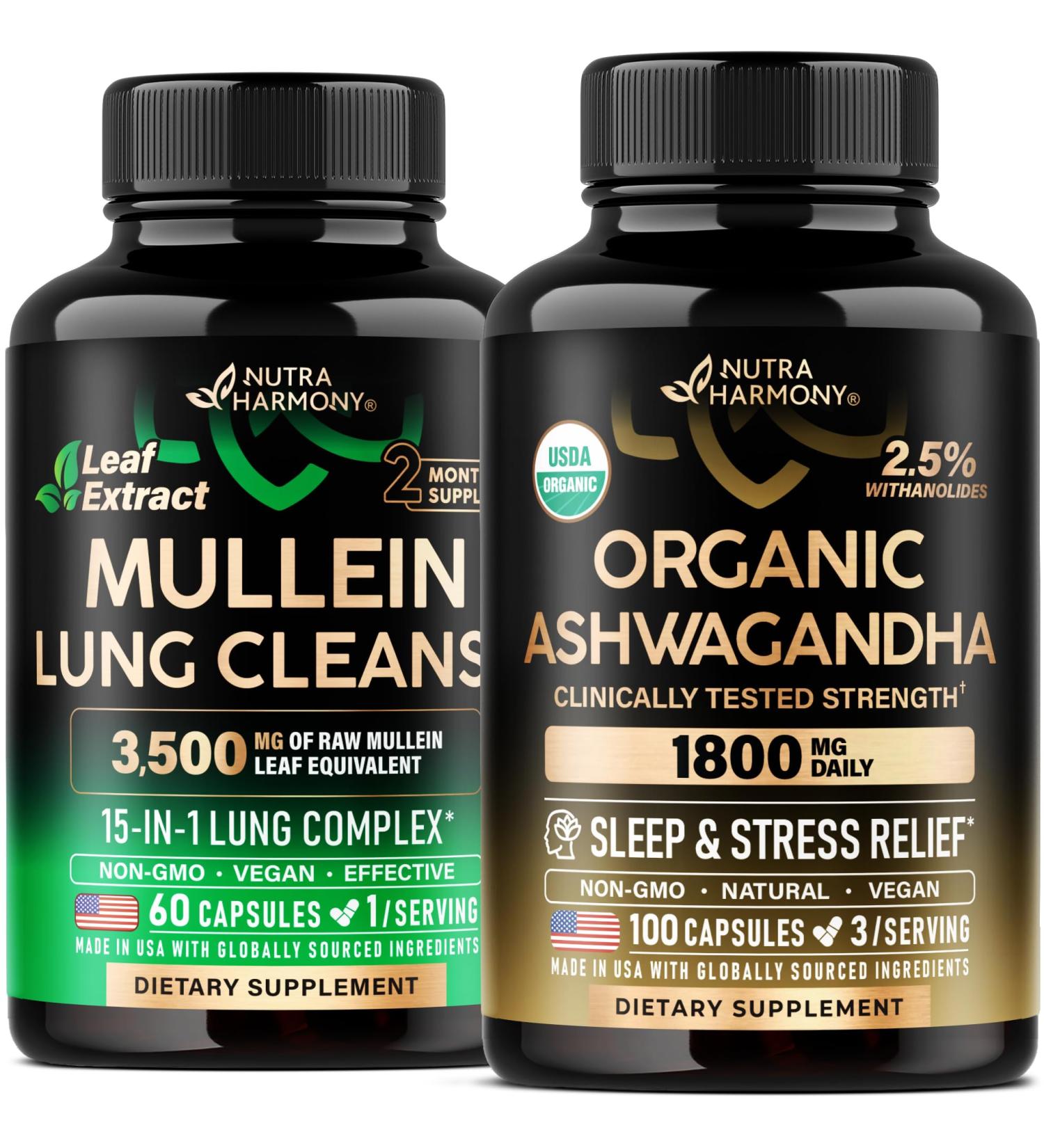 NUTRAHARMONY Mullein Leaf Extract & Organic Ashwagandha Capsules