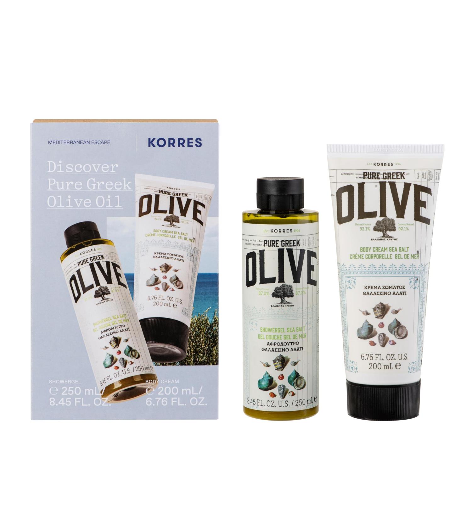 Korres Olive & Sea Salt Personal Care Set | Vegan Shower Gel & Bodymilk for Men & Women | International Shipping - Buy Online on GoSupps.com