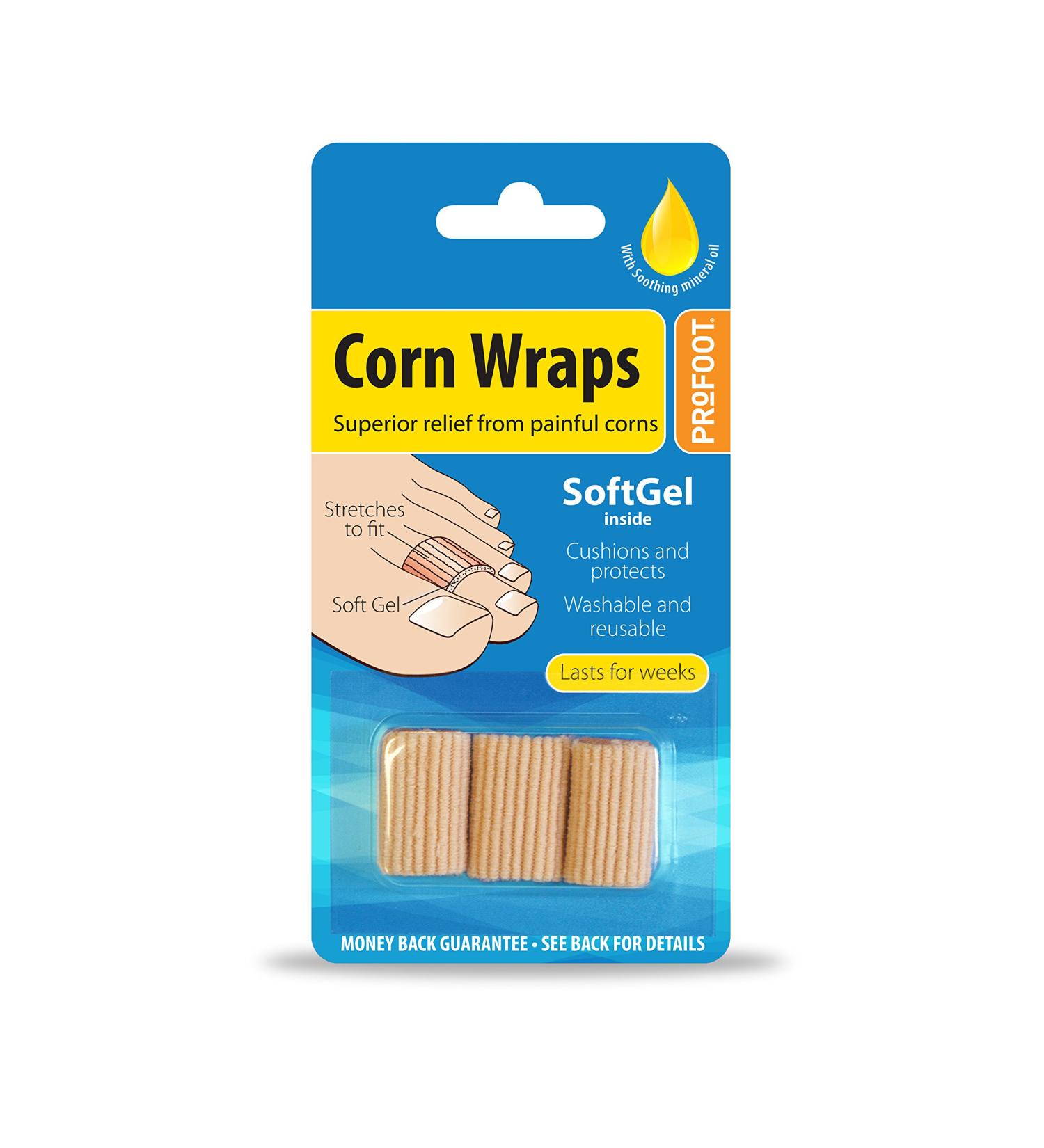 Profoot Corn Wraps for Relief from Painful Corns Washable and Reusable Prevents Friction - 2 Pack (6 Wraps)