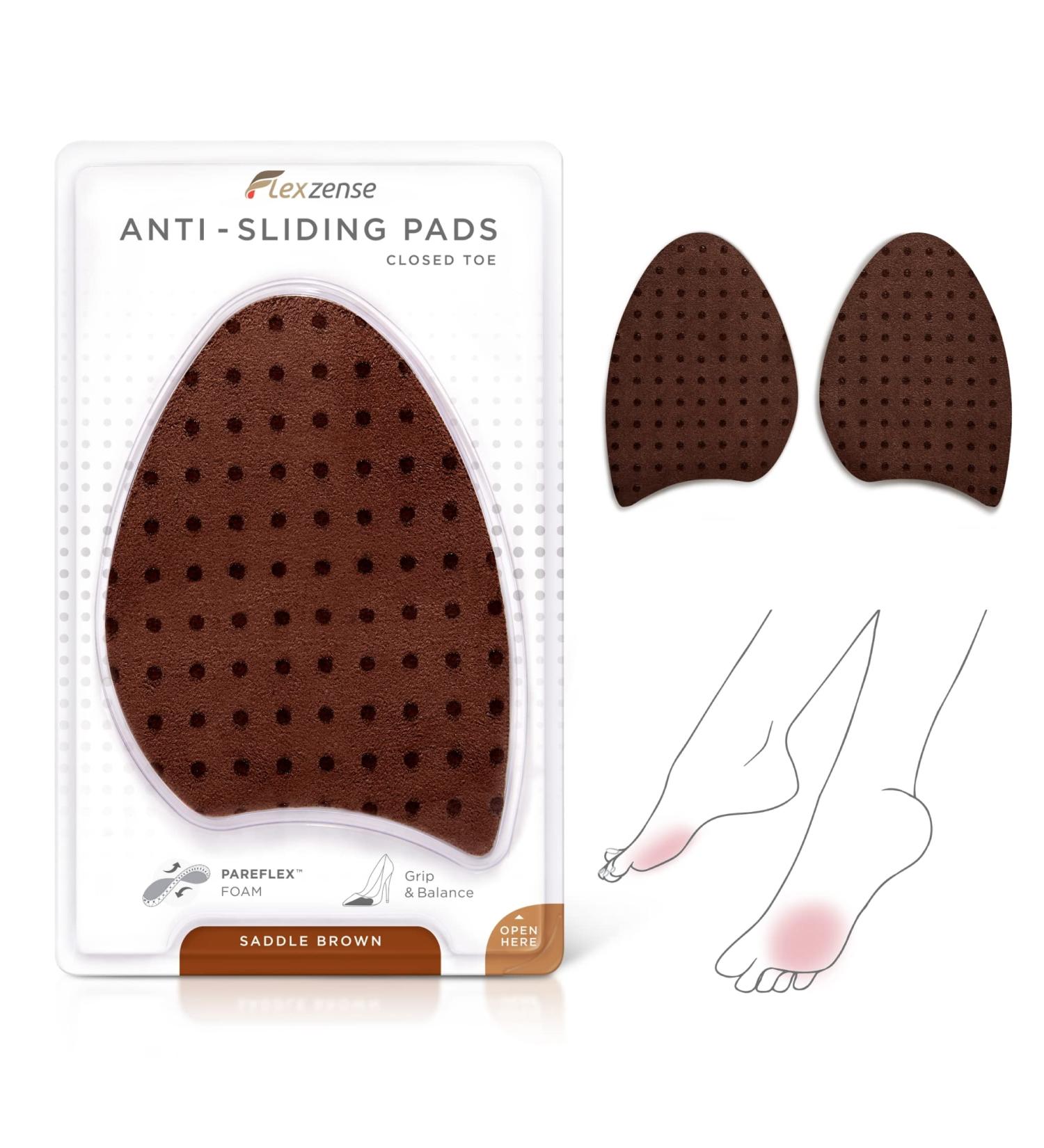 FLEXZENSE Anti-Sliding Closed Toe Pads - Supportive Cushioning, Reduce Foot Slip - 1 Pair (Saddle Brown) - Buy Online on GoSupps.com