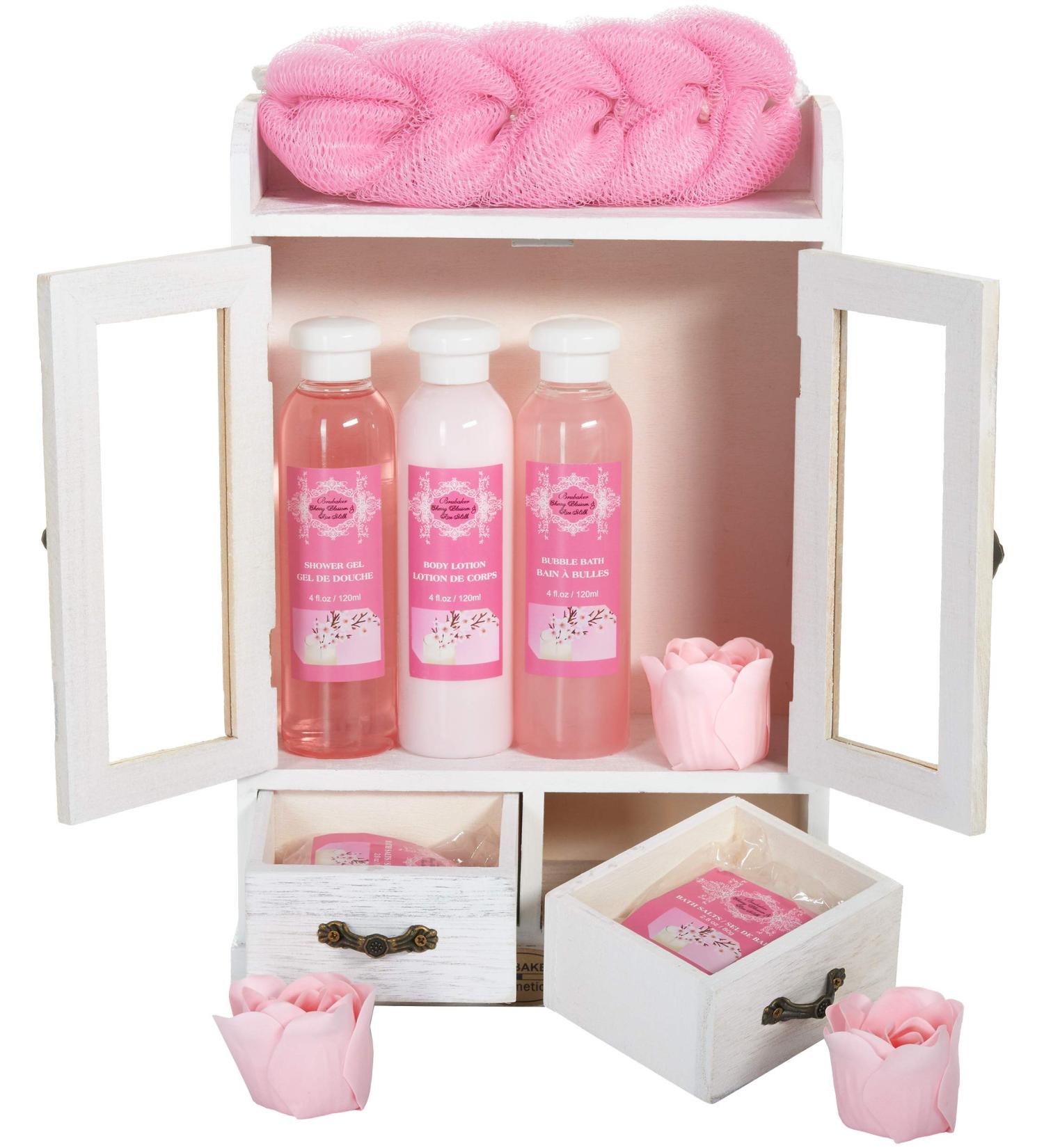Brubaker Cosmetics 10-Part Vegan Bathing & Care Gift Set - Cherry Blossoms & Rice Milk - Vintage Beauty Cabinet - Buy Online on GoSupps.com